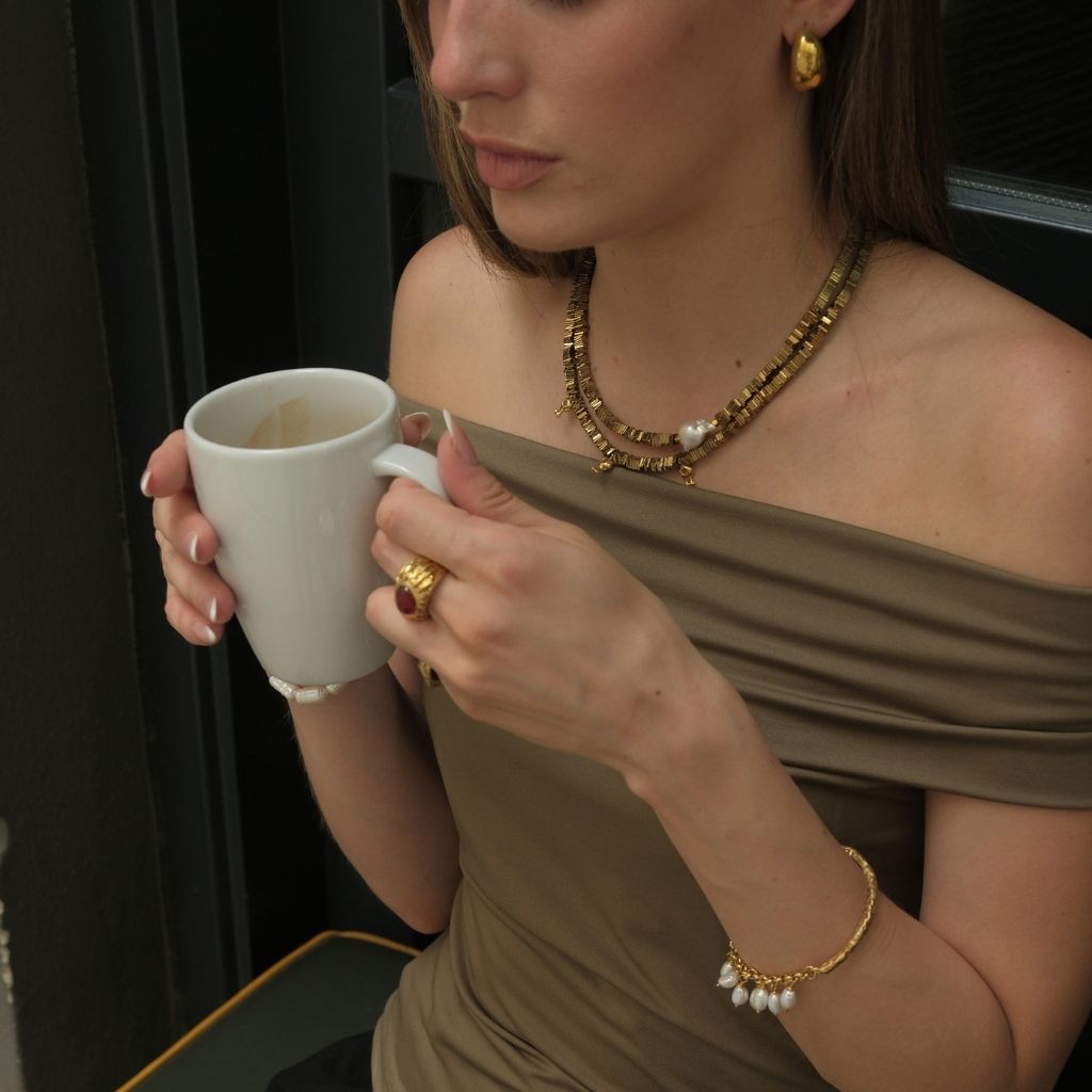 LINYA JEWELLERY - Hematite Stone Necklace, buy at DOORS NYC