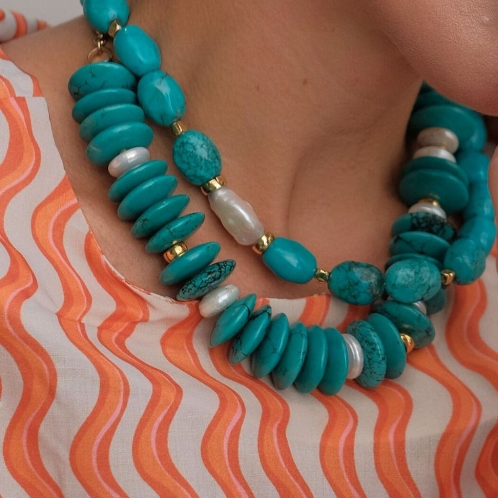 LINYA JEWELLERY - Kallisti Turquoise Gemstone Necklace with Baroque Pearl, buy at DOORS NYC
