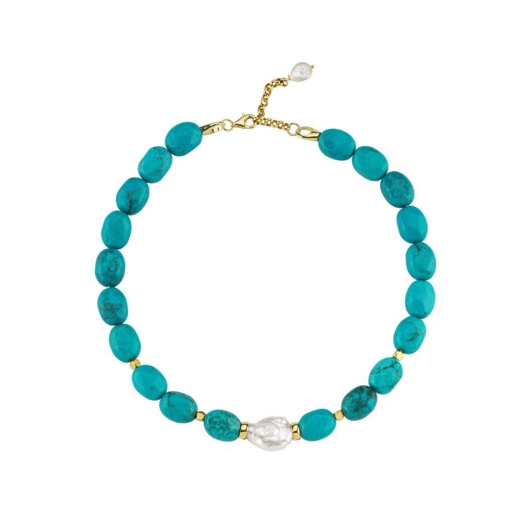 LINYA JEWELLERY - Kallisti Turquoise Gemstone Necklace with Baroque Pearl, buy at DOORS NYC