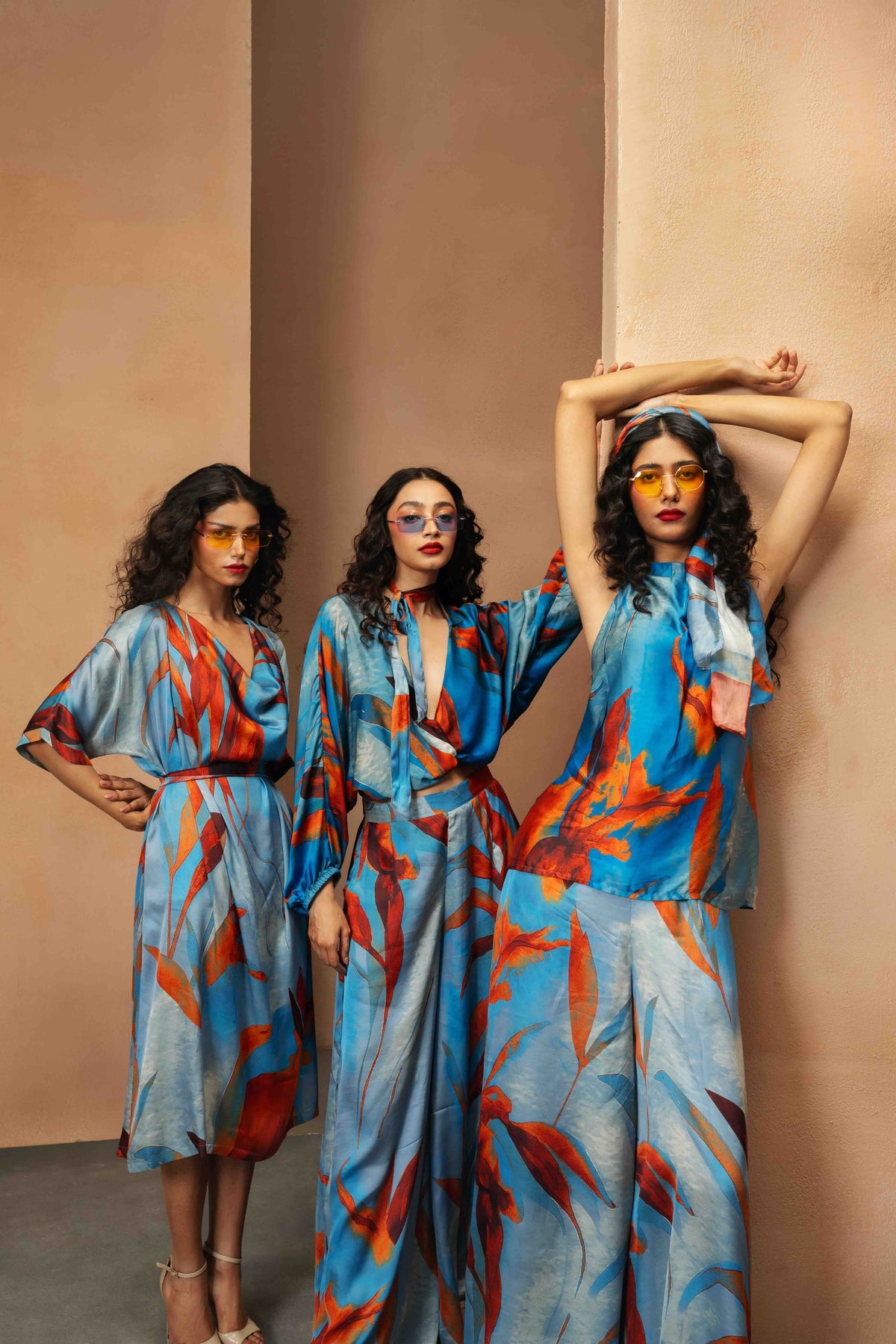 IEVA - Blue Multicolour Cowl Midi Dress with Sequins, worn, buy at DOORS NYC