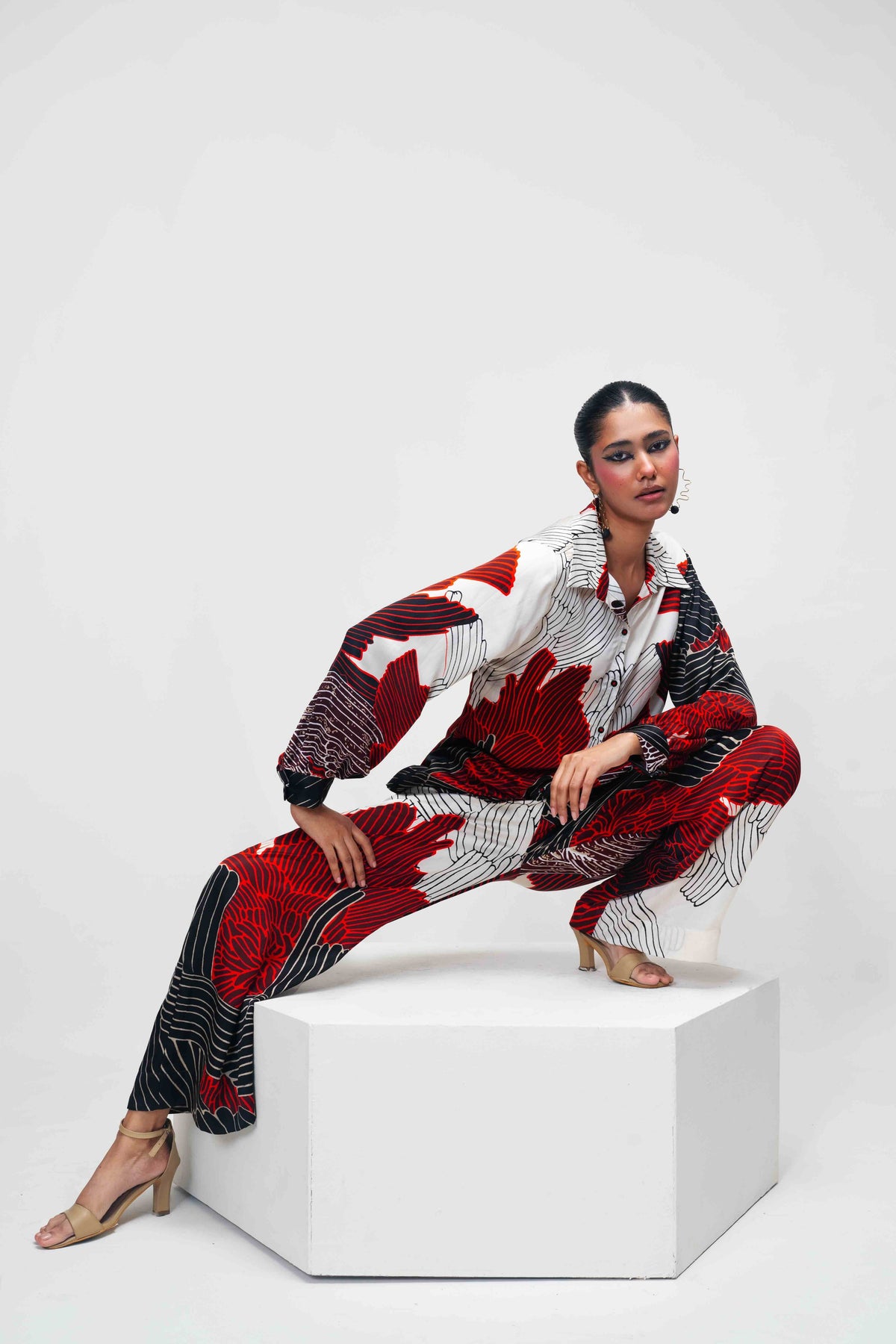 IEVA - Soft Red Printed Fluid Trousers, worn, buy at DOORS NYC