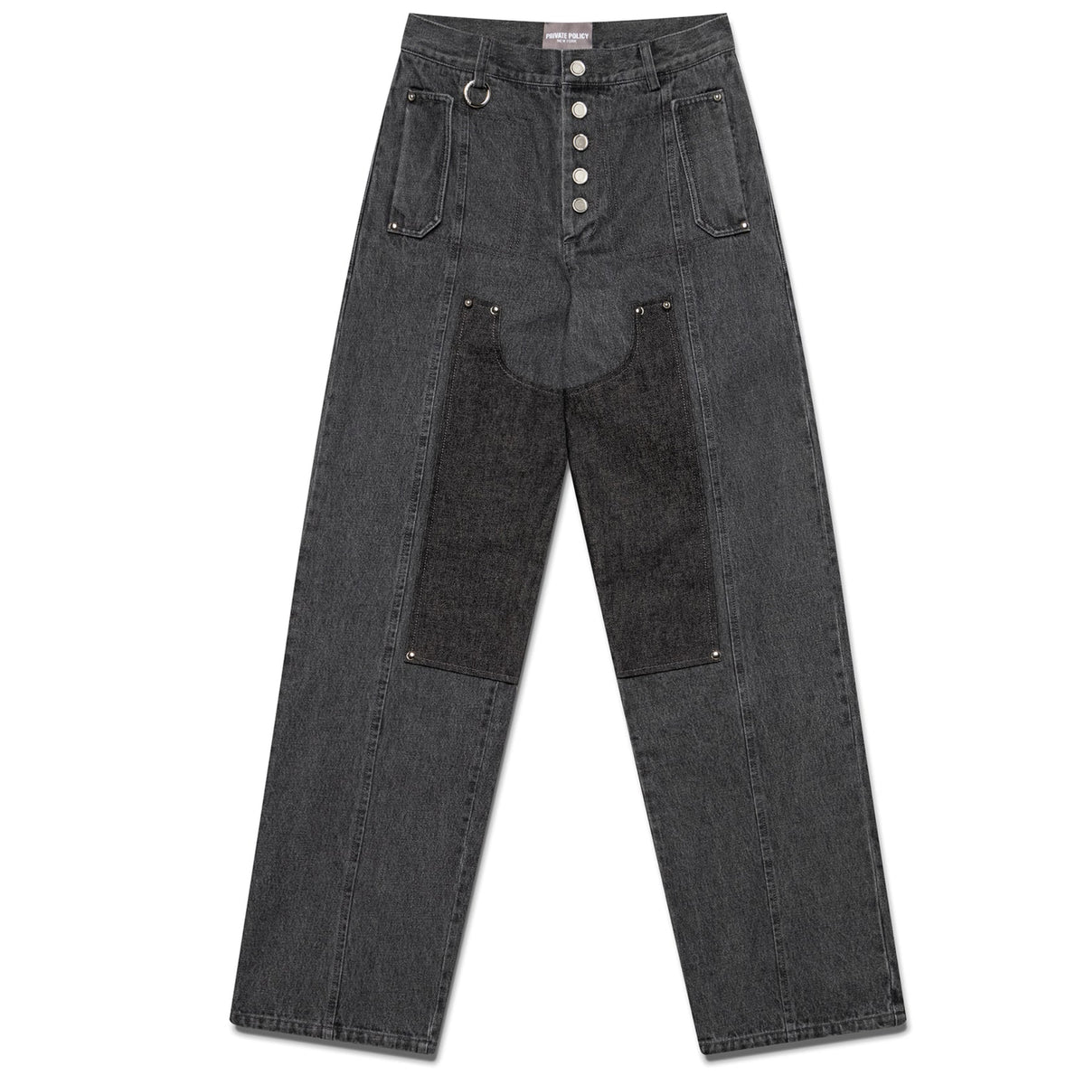 Washed Black Panel Straight-Leg Jeans