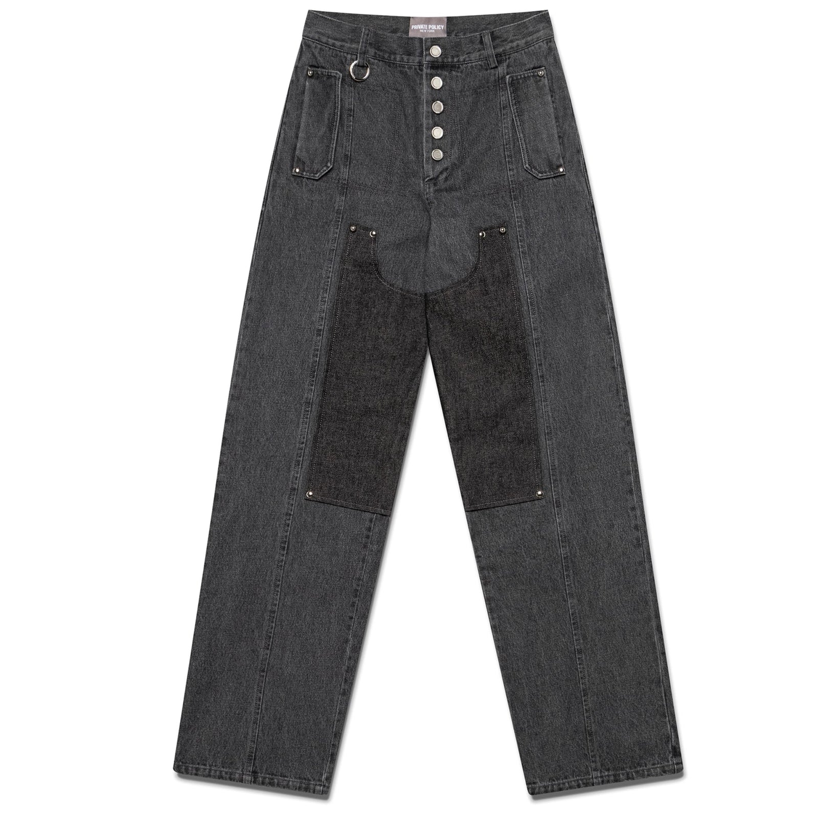 Washed Black Panel Straight-Leg Jeans