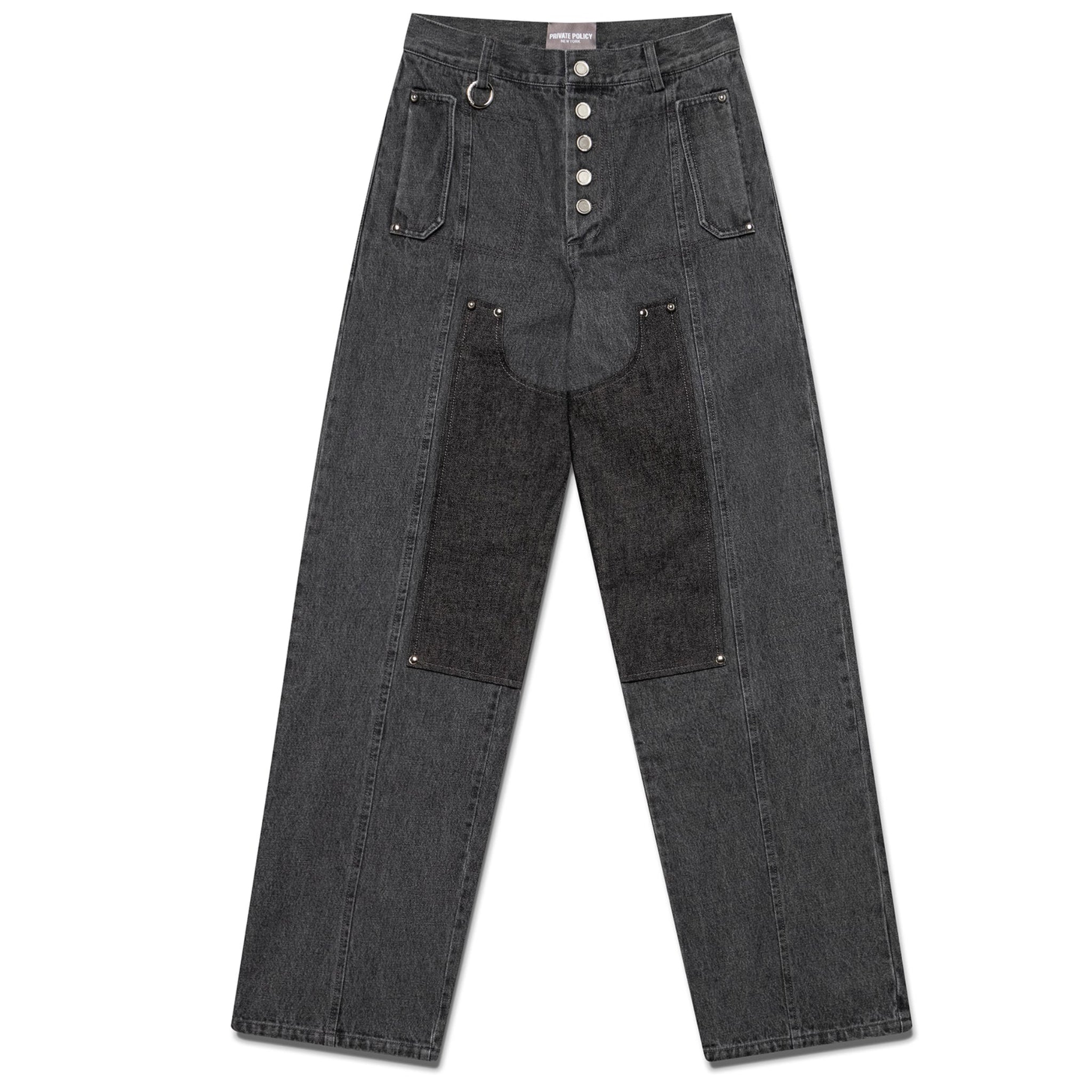PRIVATE POLICY - Washed Black Panel Straight-Leg Jeans | DOORS NYC