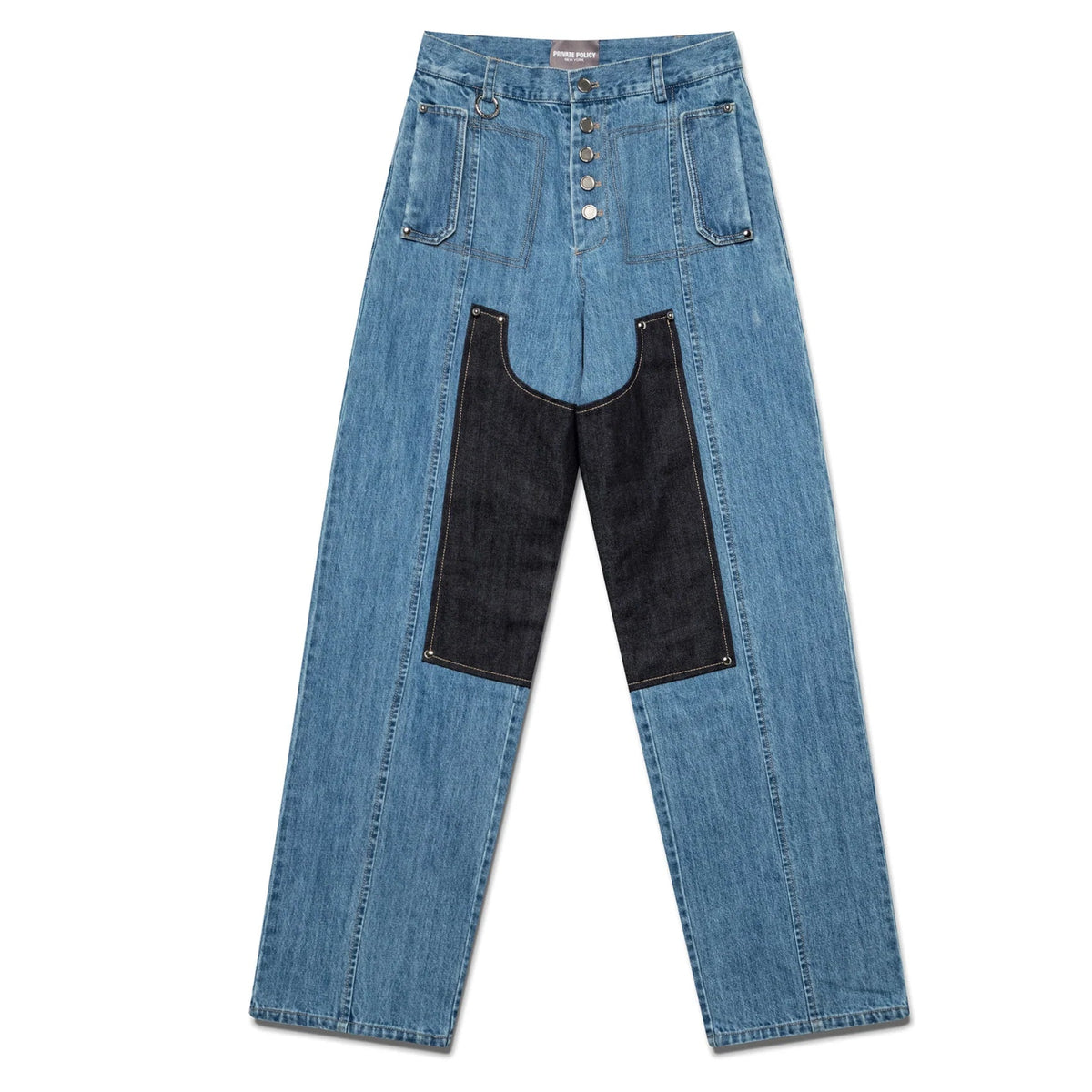 Washed Two-Tone Panel Straight-Leg Jeans