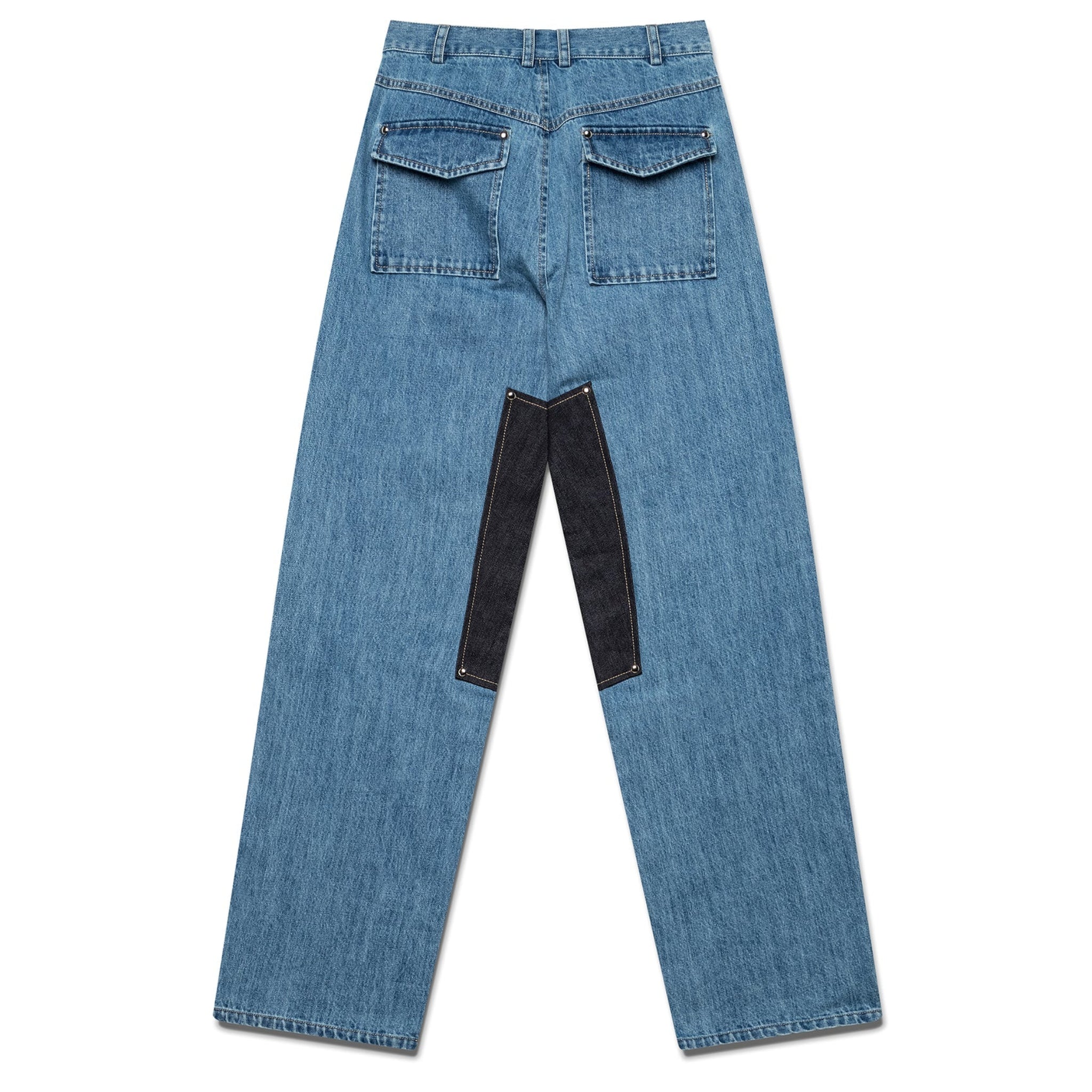 Washed Two-Tone Panel Straight-Leg Jeans