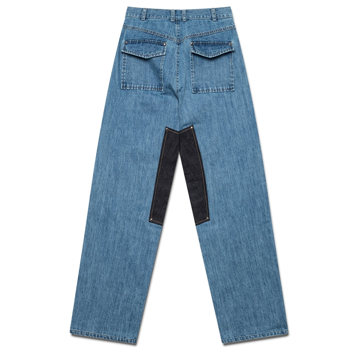 Washed Two-Tone Panel Straight-Leg Jeans