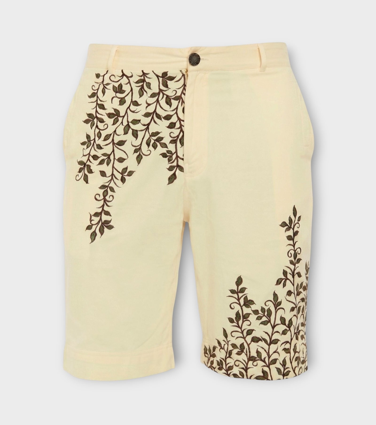 Beige Vine Embroidered Shorts