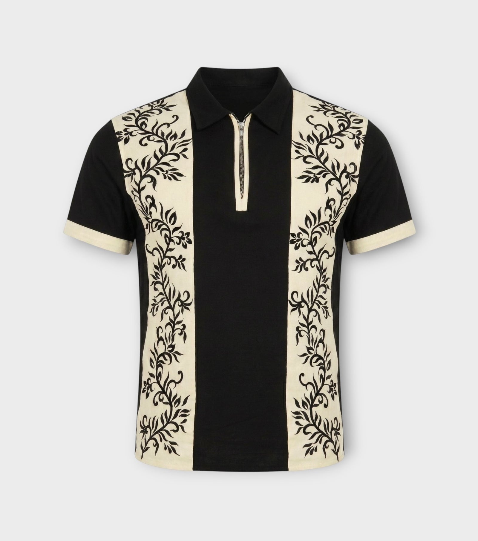 Black Floral-Embroidered Panel Shirt | PR Sample
