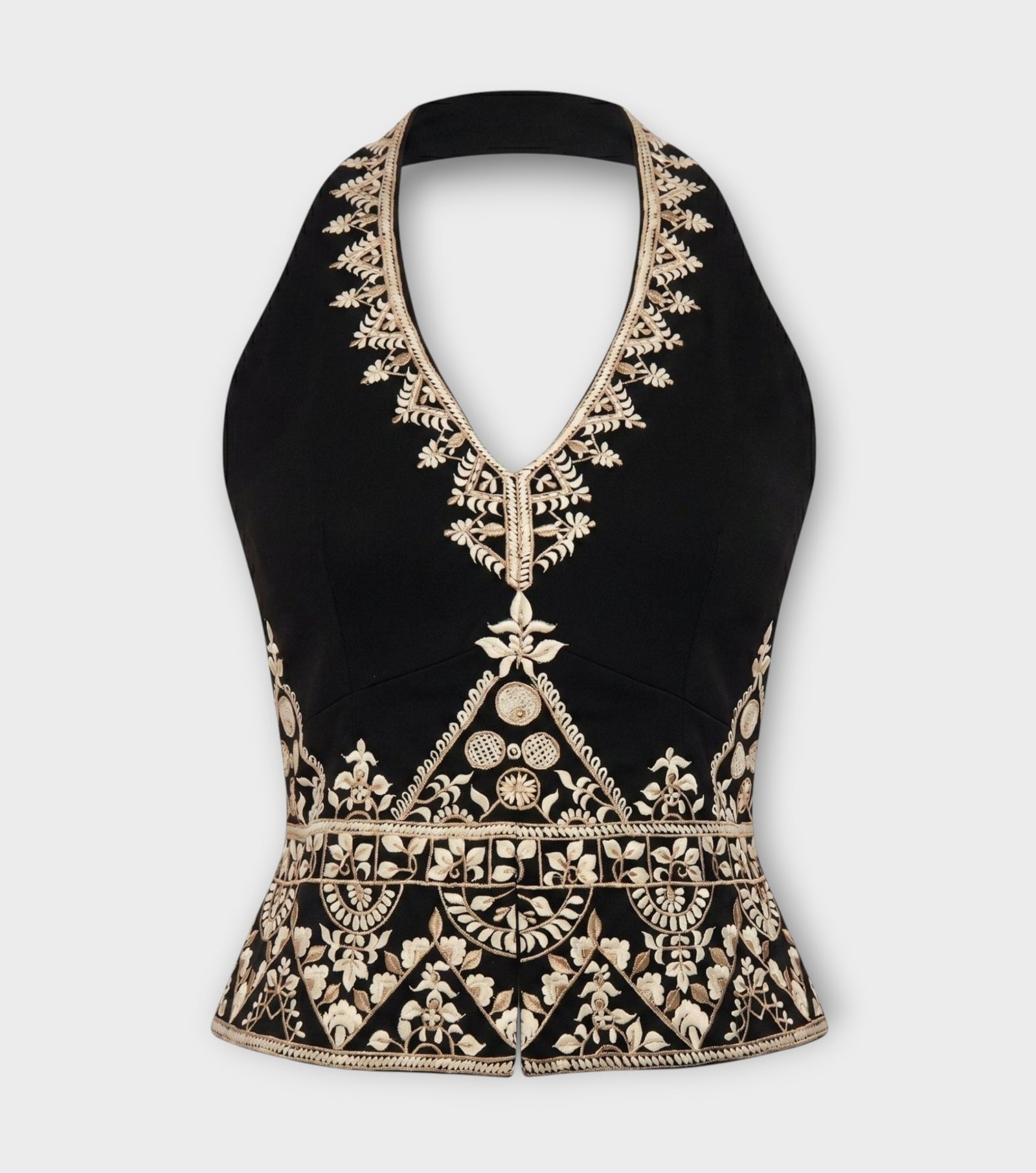 Black Floral-Embroidered Tailored Vest | PR Sample