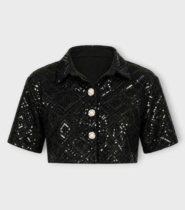Sequin Co-Ord Crop Shirt