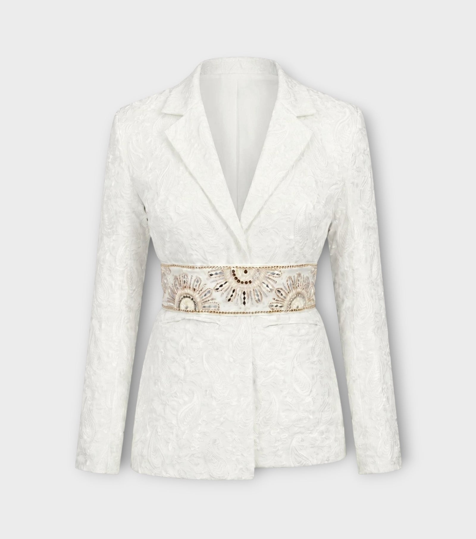 White Paisley Textured Blazer | PR Sample