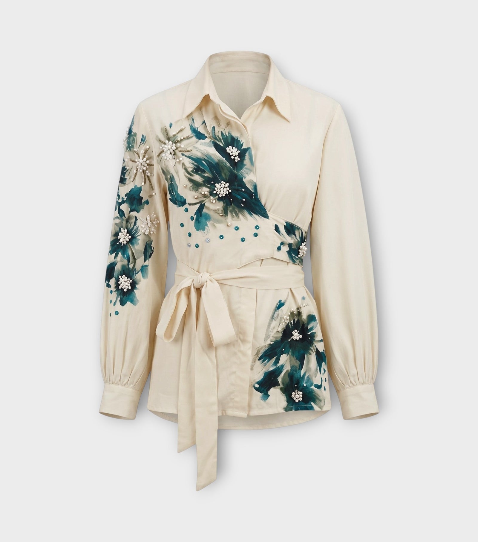 Ivory Indigo Sequin Wrap Top