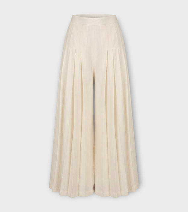 Ivory Indigo Wide Pleated Trousers