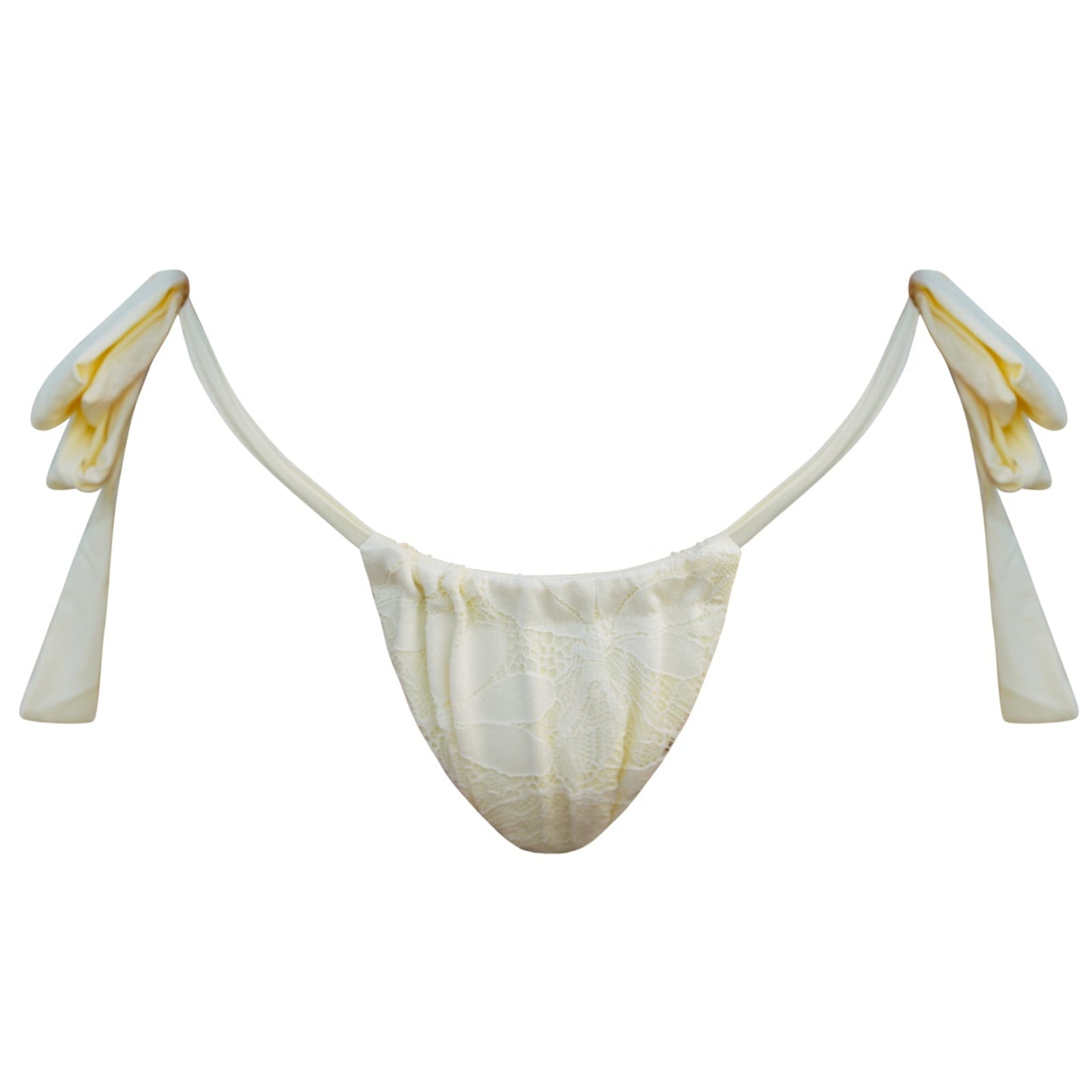 Striped bikini bottom with thin straps on a white background