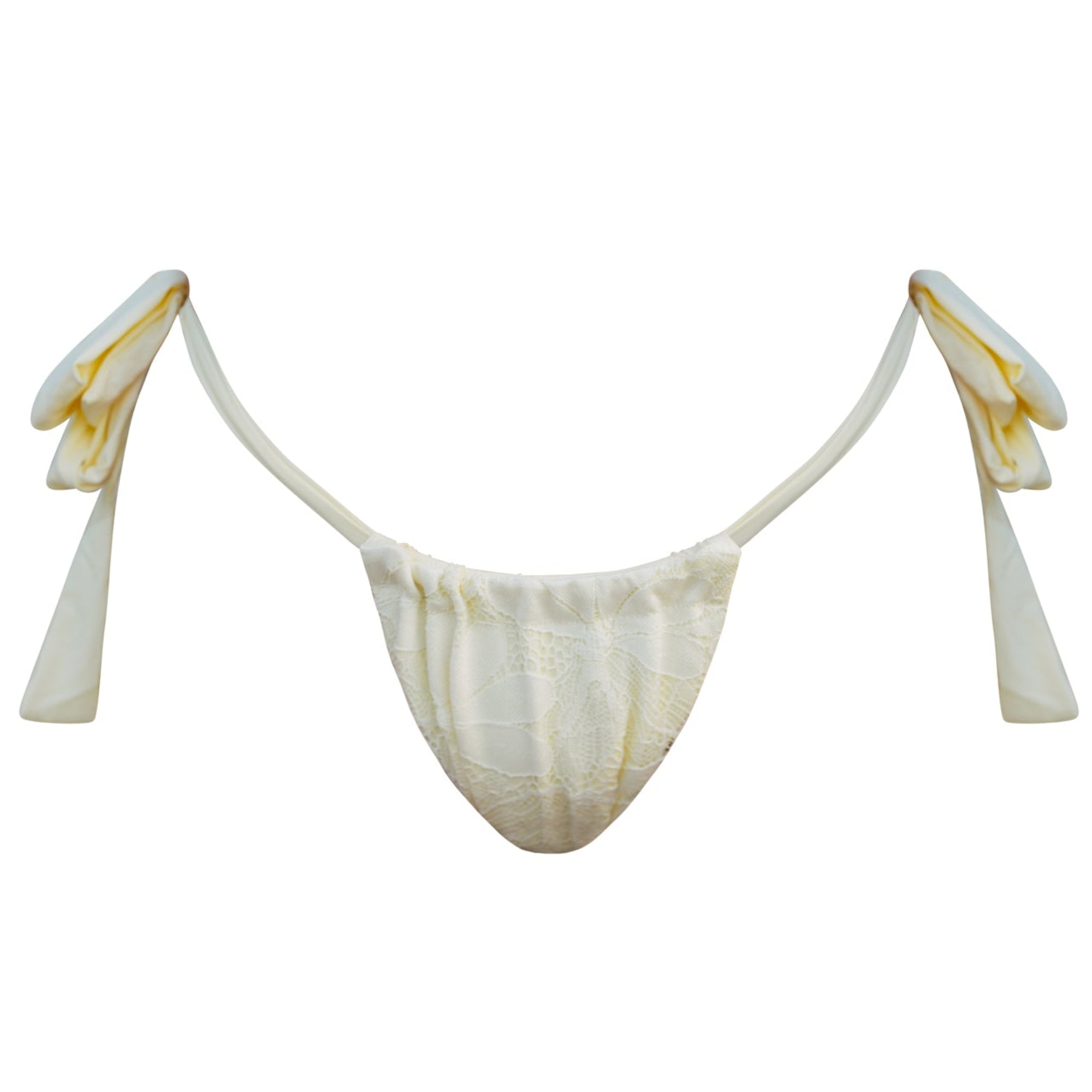 Striped bikini bottom with thin straps on a white background