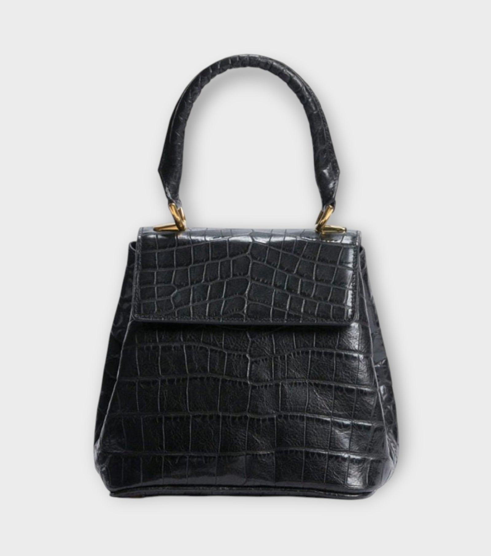 Anne Crocodile-Effect Leather Bag | Black