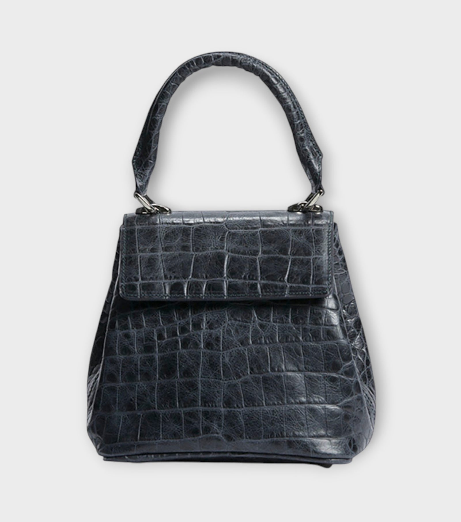Anne Crocodile-Effect Leather Bag | Navy