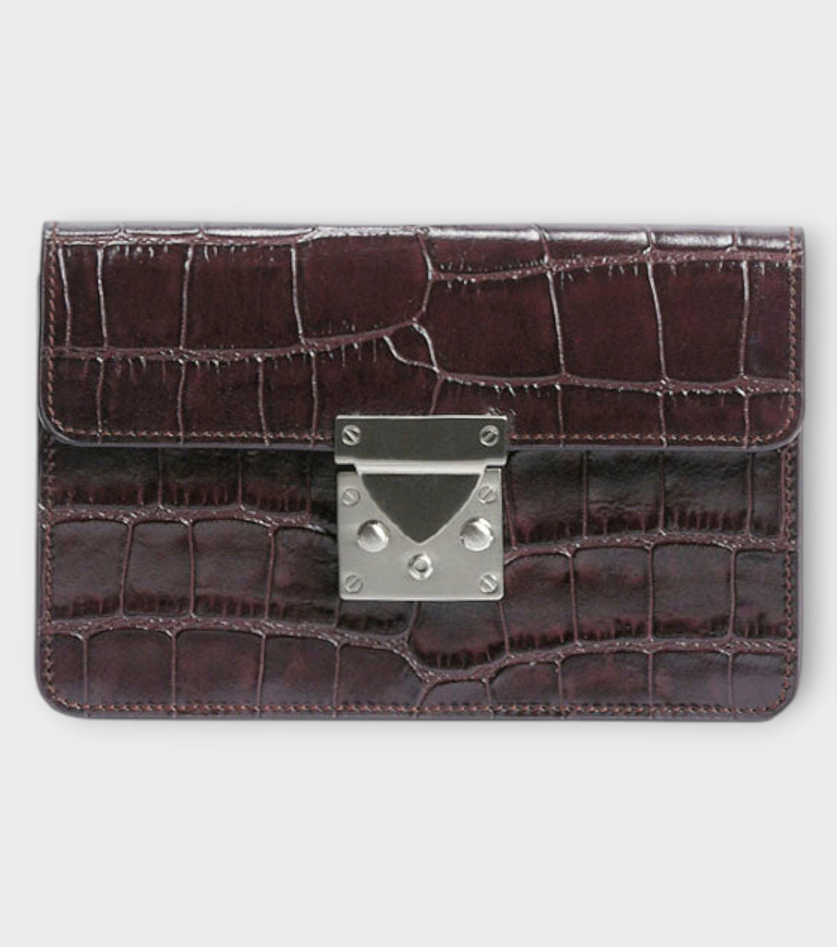 Clutch M Crocodile-Effect Leather Clutch | Burgundy