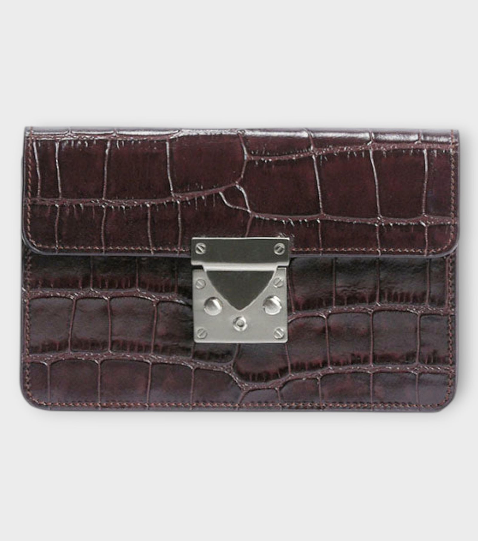 Clutch M Crocodile-Effect Leather Clutch | Burgundy
