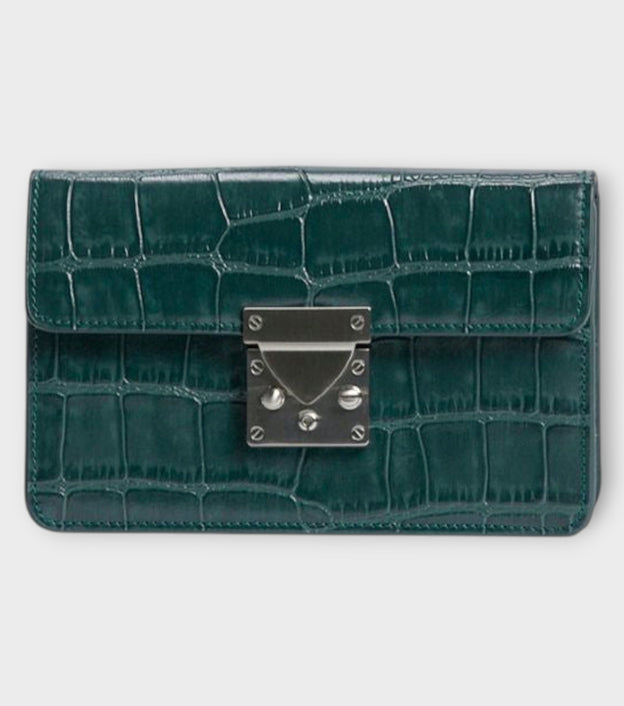 Clutch M Crocodile-Effect Leather Clutch | Green