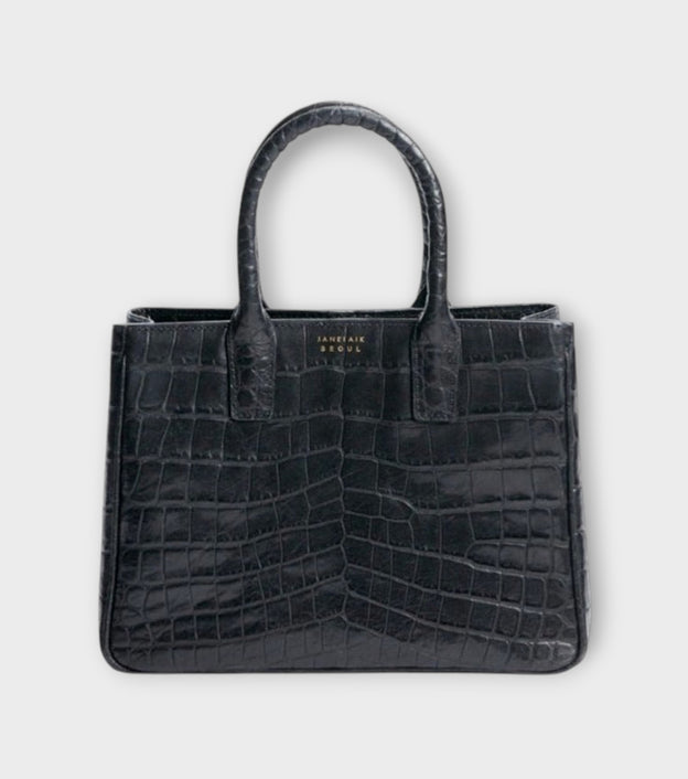 Loui Crocodile-Effect Leather Bag | Black