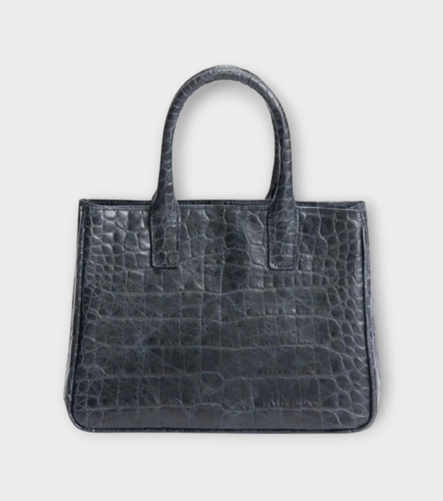 Loui Crocodile-Effect Leather Bag | Navy