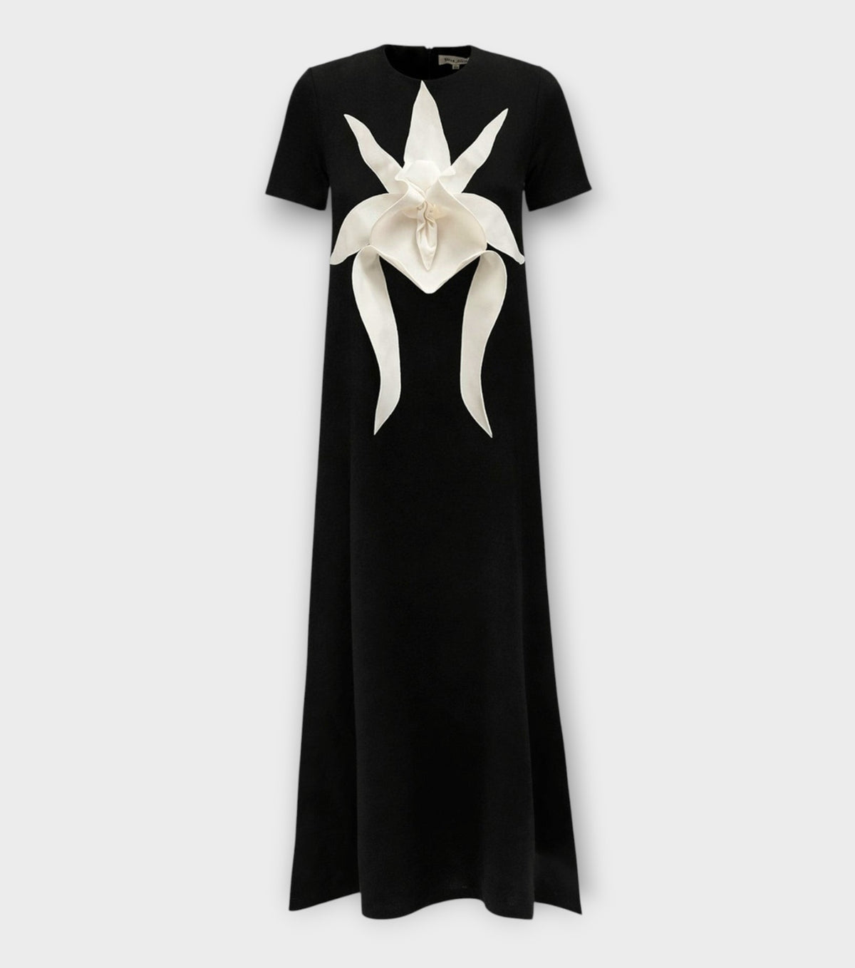Ankle-Length Knit Dress With Flower Detail - Black