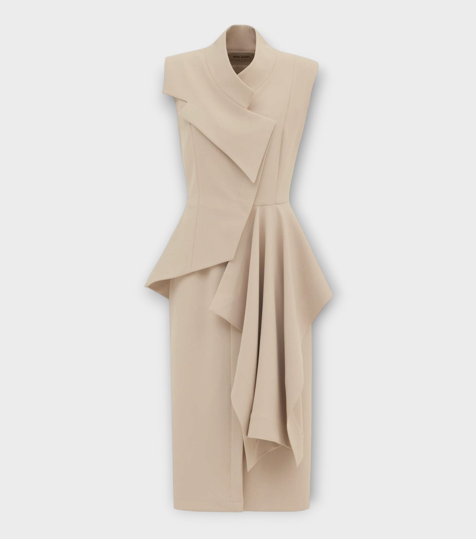 Architectural Draped Midi Dress - Beige