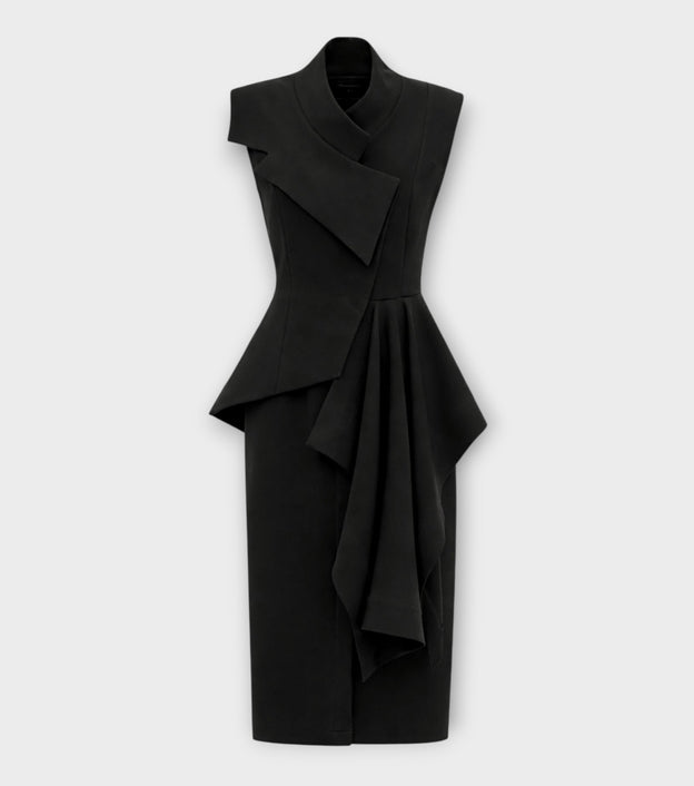 Architectural Draped Midi Dress - Black