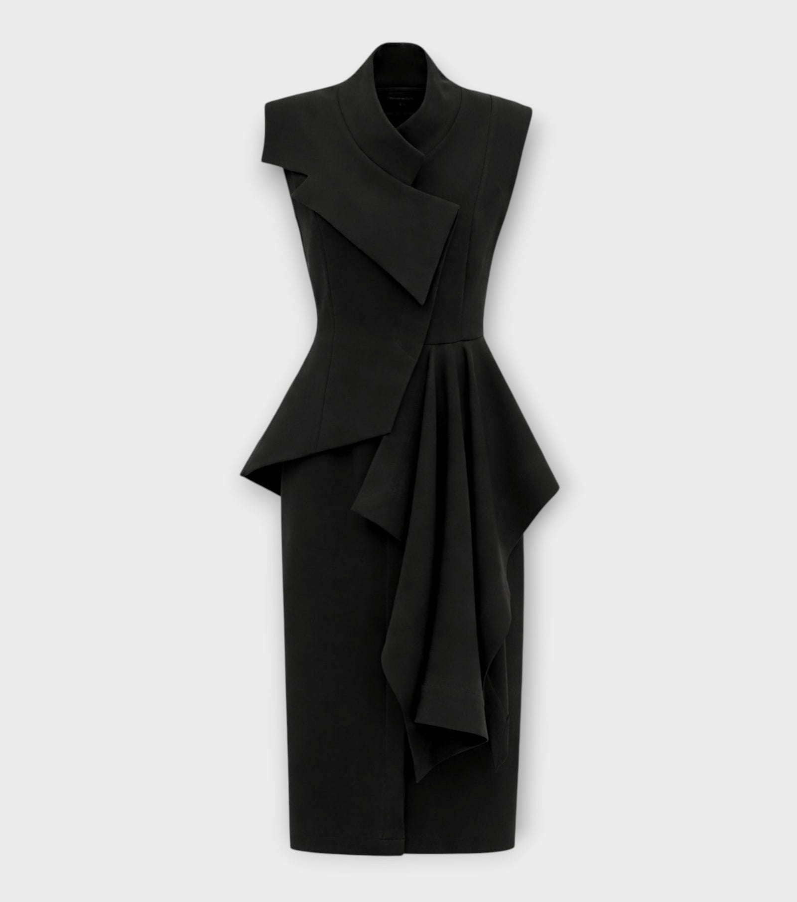 Architectural Draped Midi Dress - Black