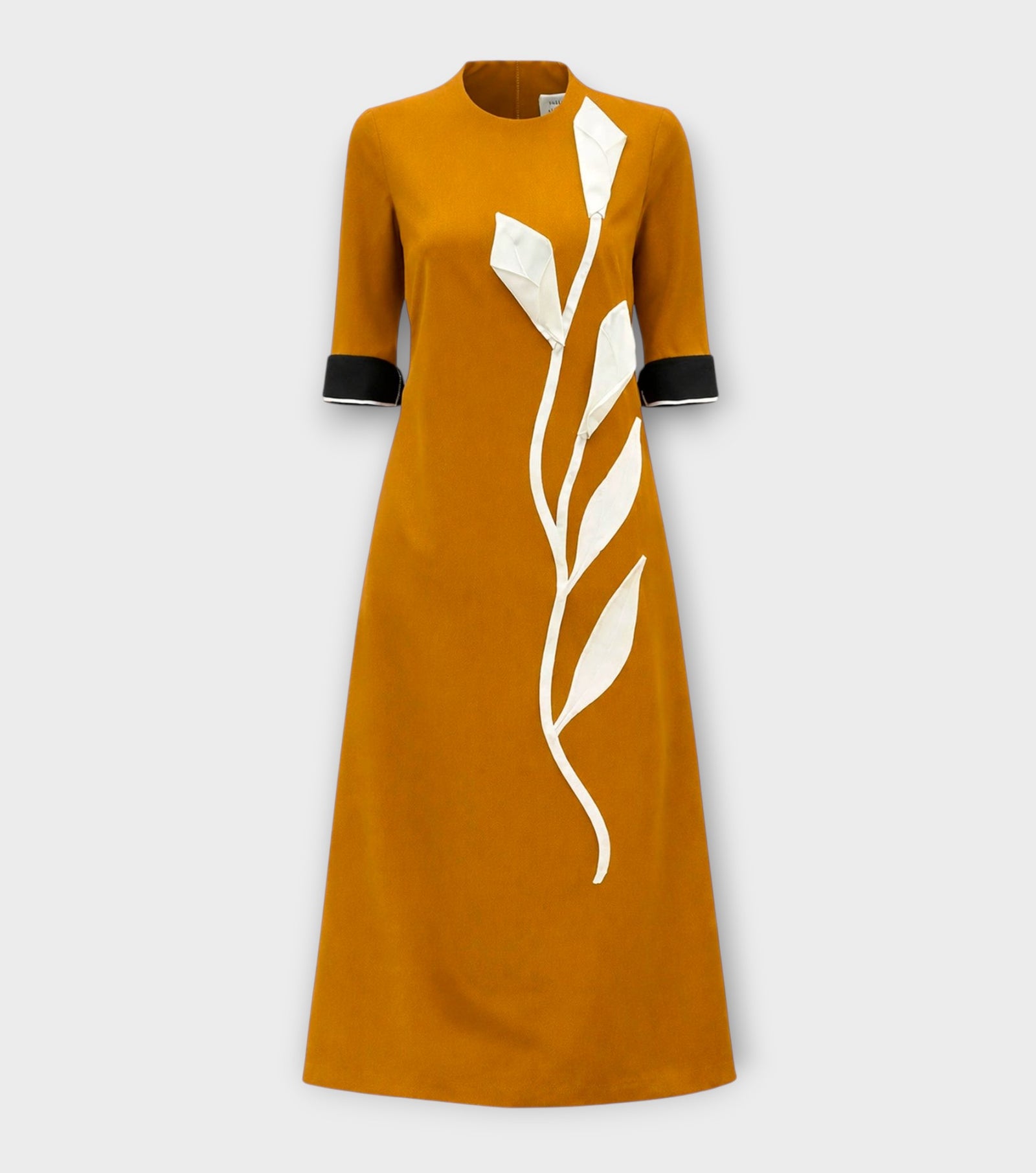 Art-Inspired Semi-Fitted Three-Quarter Sleeves Dress - Mustard