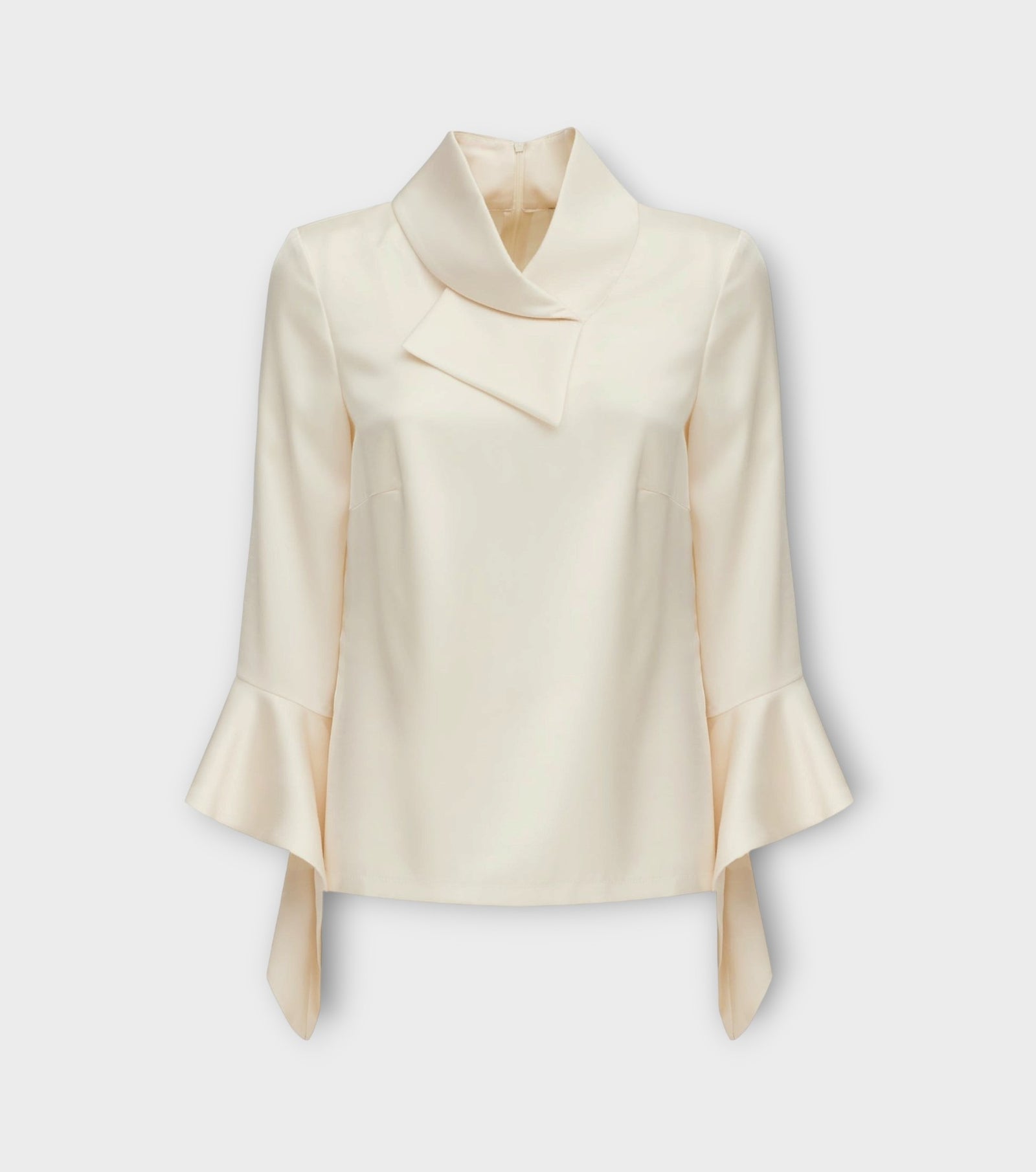 Asymmetric Collar Satin Blouse - Ivory
