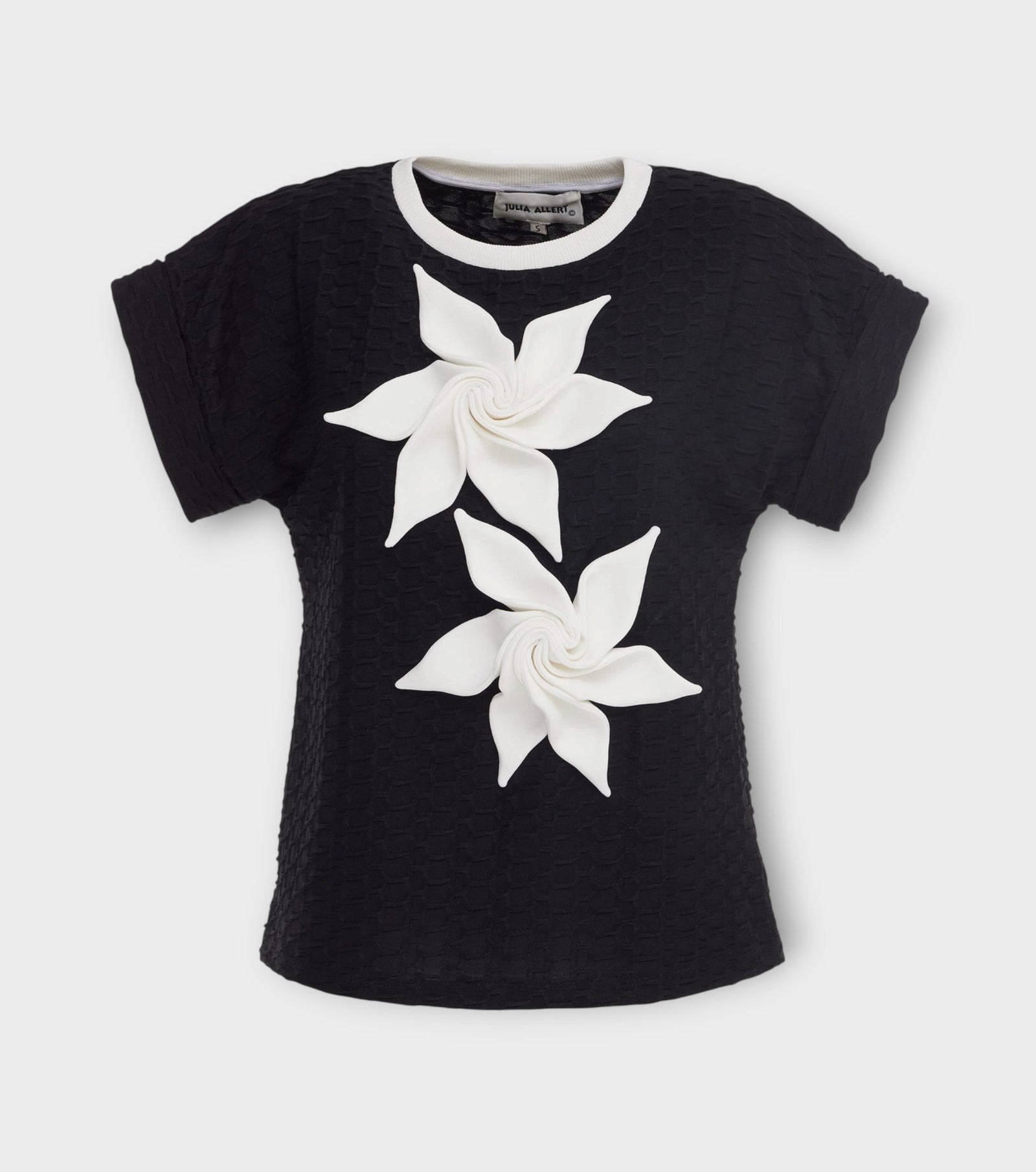 Black Short Sleeve Top With Floral Detail