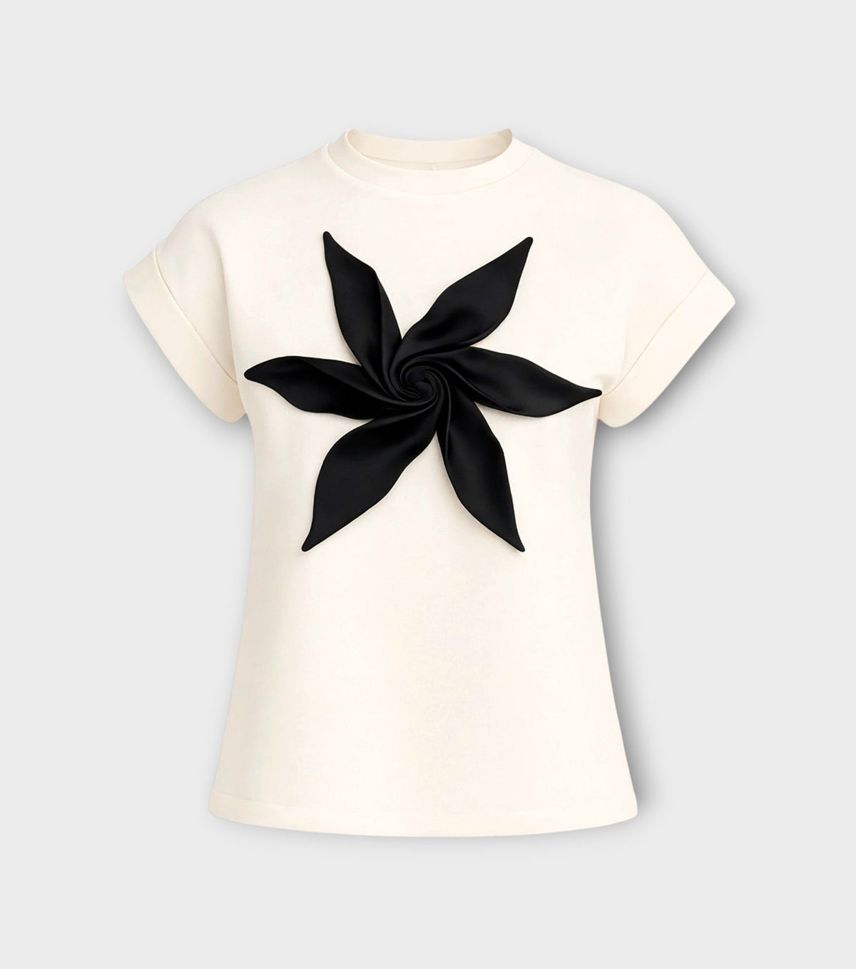 Crew-Neck Jersey T-Shirt With Flower - Off-White
