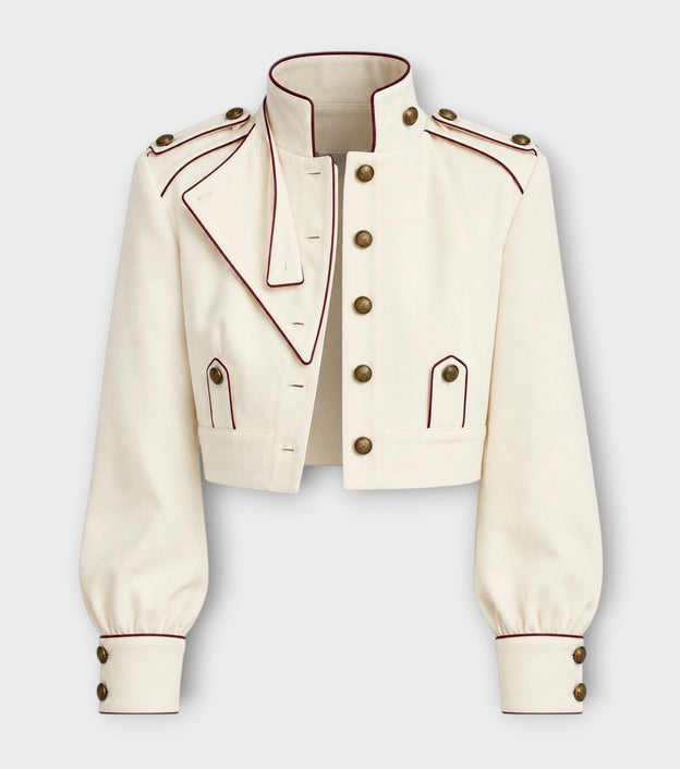 Designer Piped Cropped Denim Jacket | Ivory
