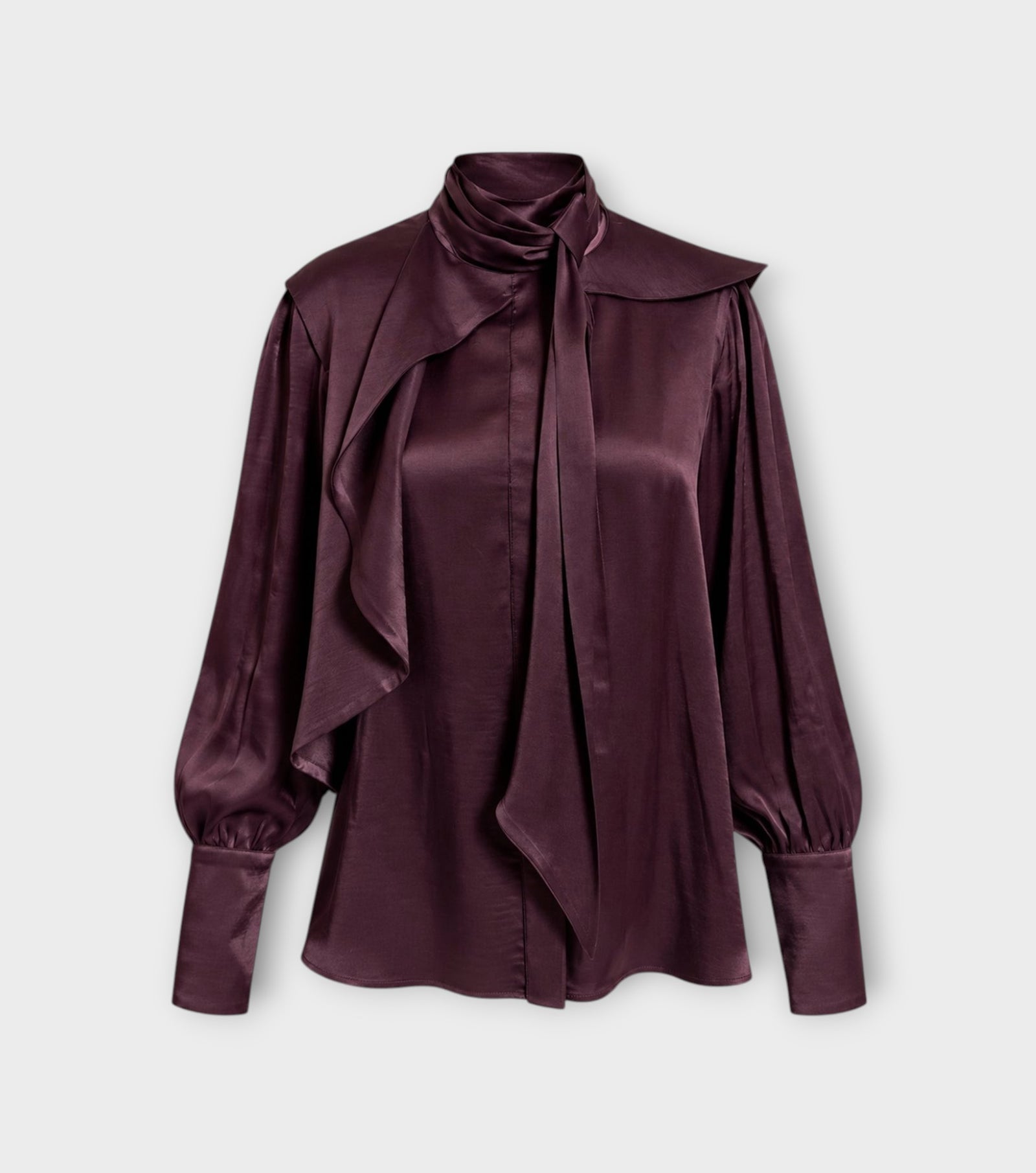 Draped High-Neck Silk Organza Blouse | Burgundy