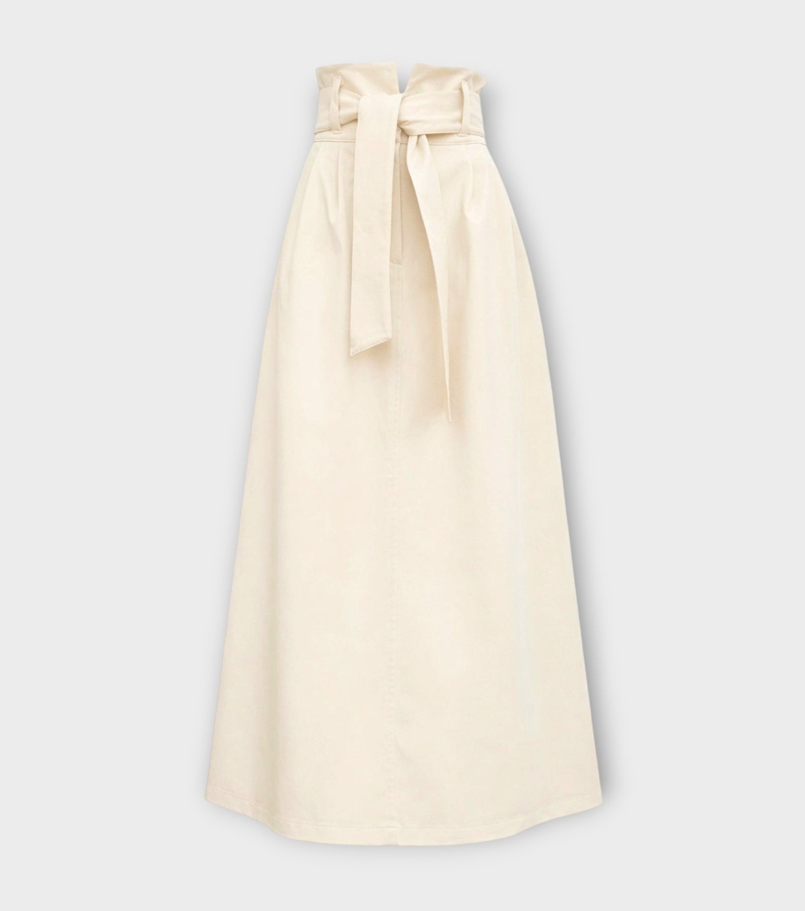 Ecru High Waist A-Line Long Skirt With Belt