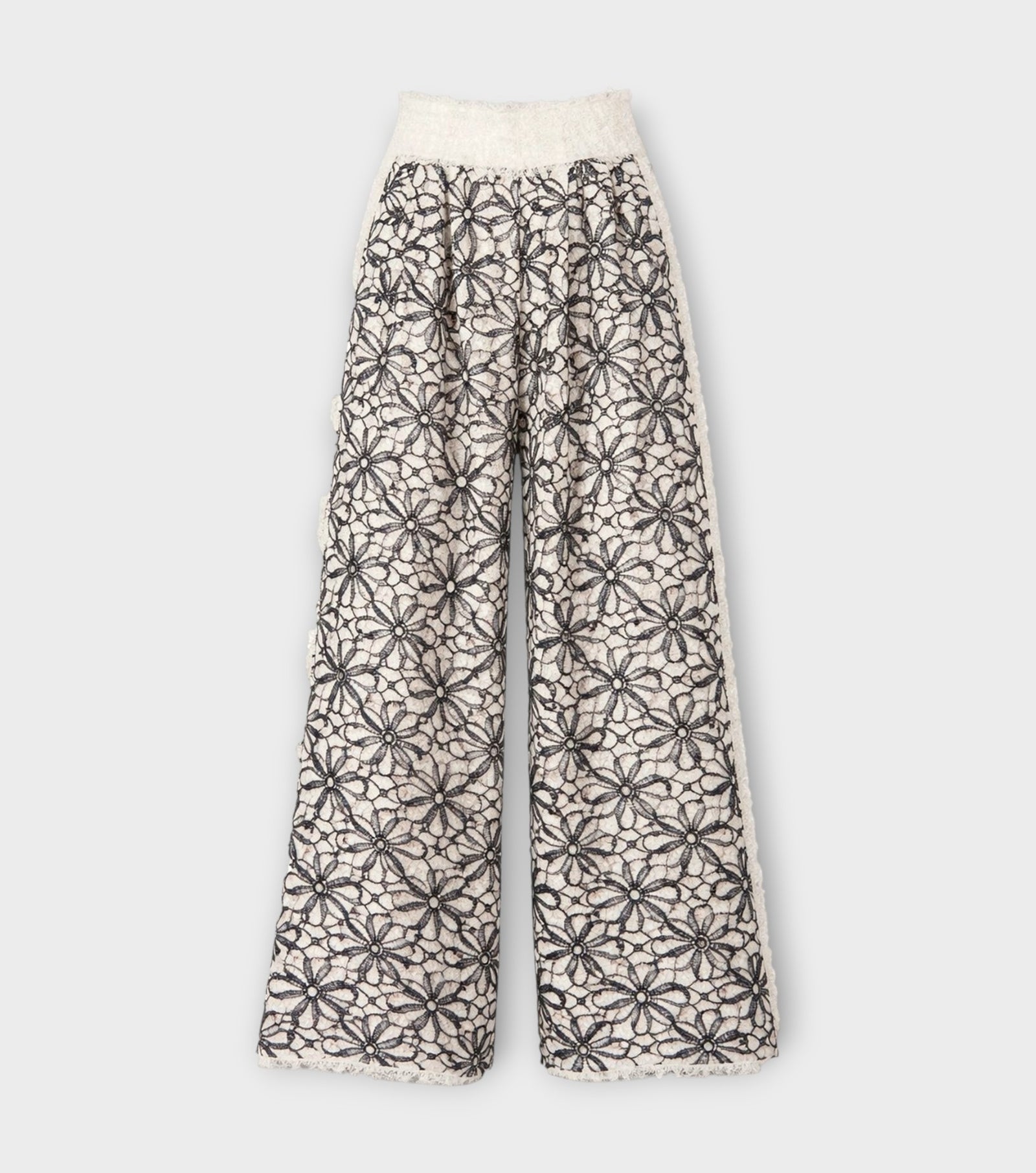 Elastic Waist Abstract Textured Wide Pants - Ivory