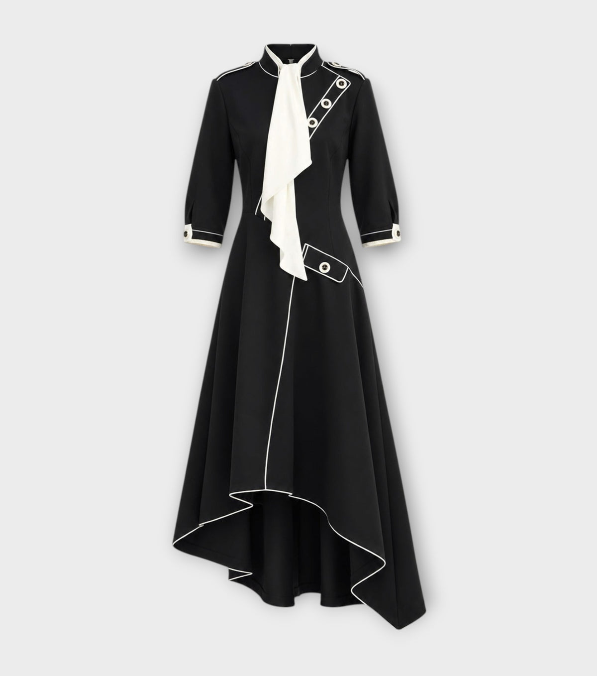 Elegant A-Line Asymmetric Hem Dress | Black