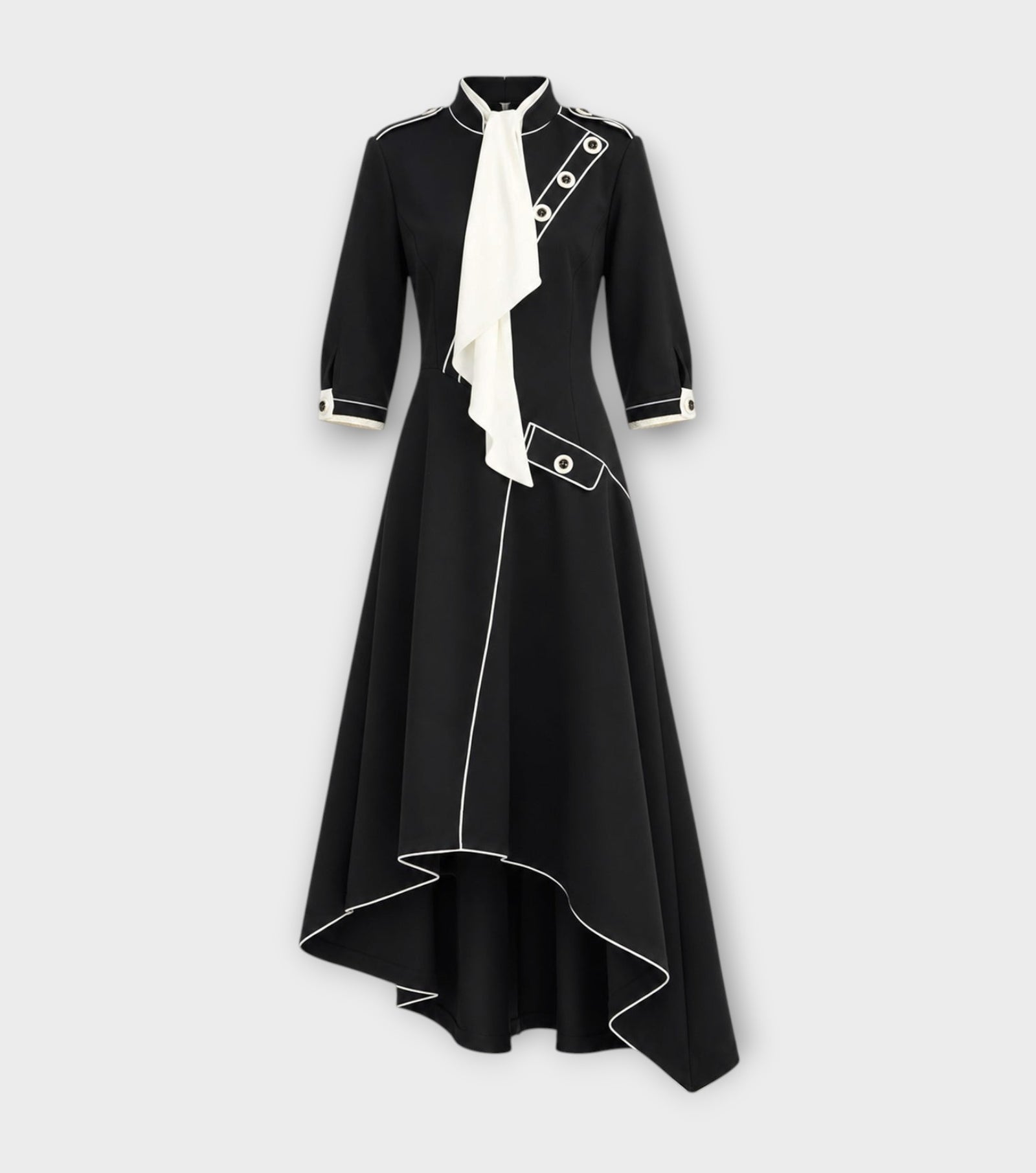 Elegant A-Line Asymmetric Hem Dress | Black