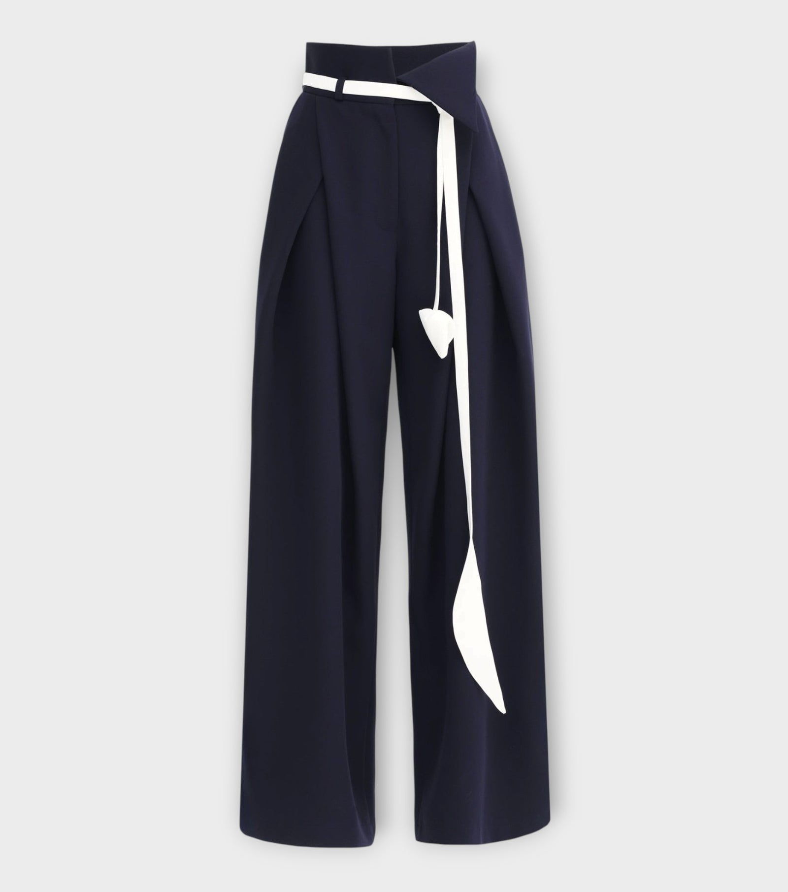 Fashion Forward Wide-Leg Pants & Contrast Belt - Navy