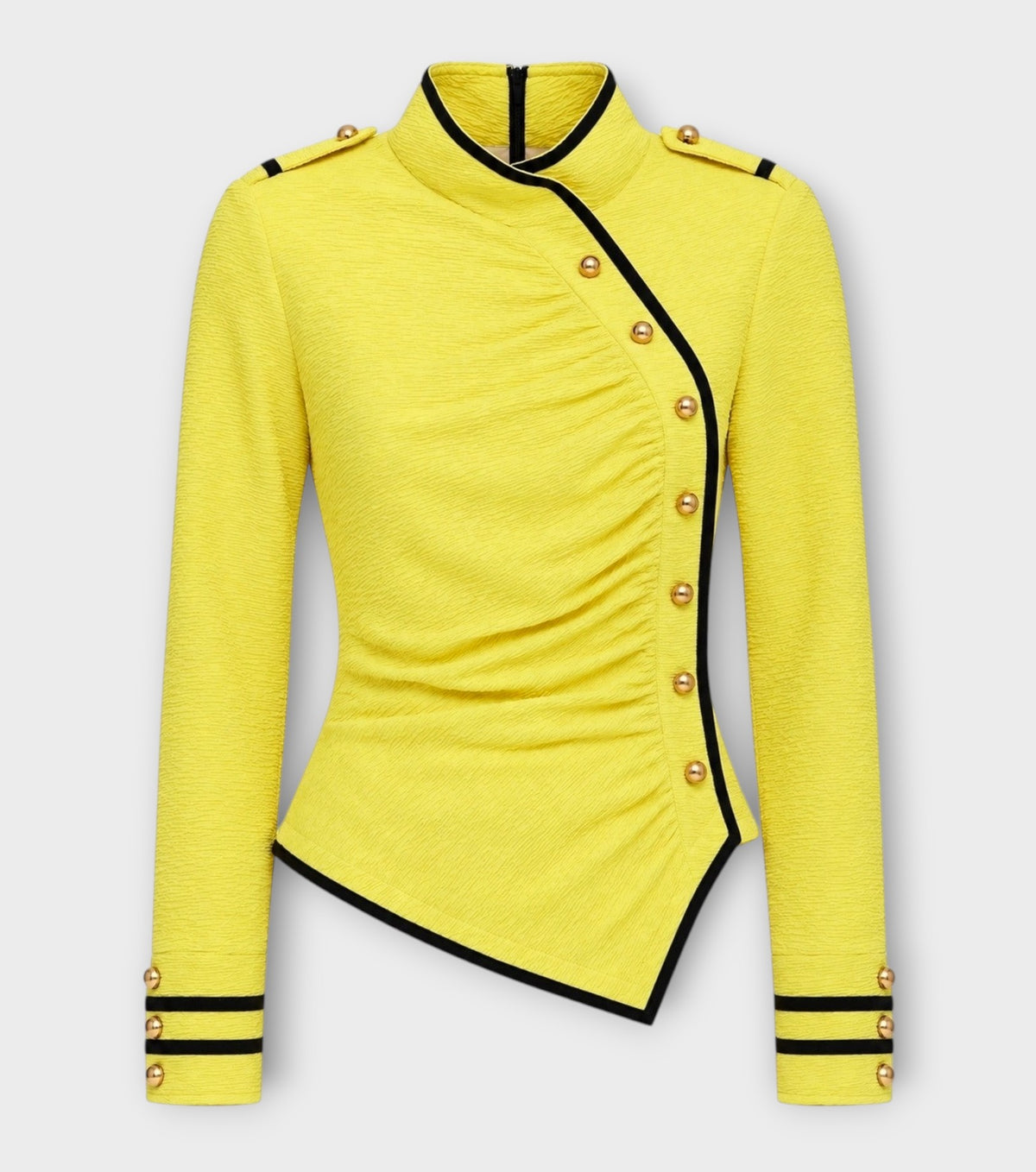 Fitted Asymmetrical Ruched Long Sleeve Blouse | Yellow