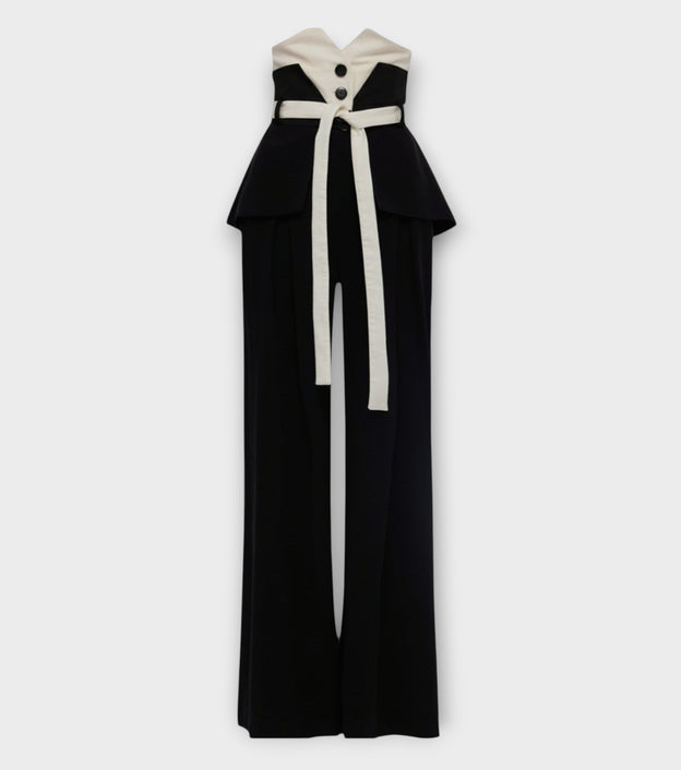 Flared Pants With Corset Waistband Black-White