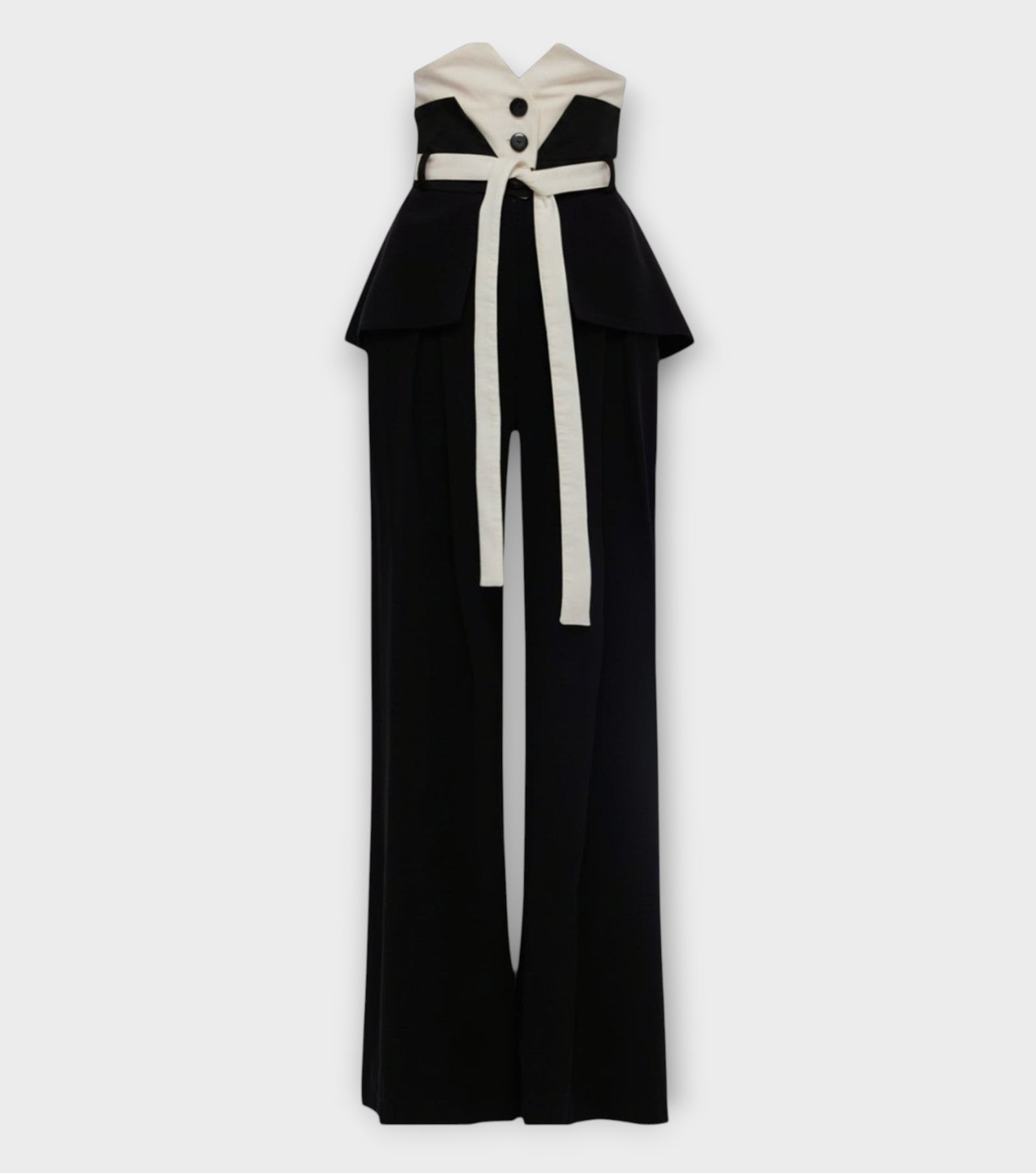 Flared Pants With Corset Waistband Black-White