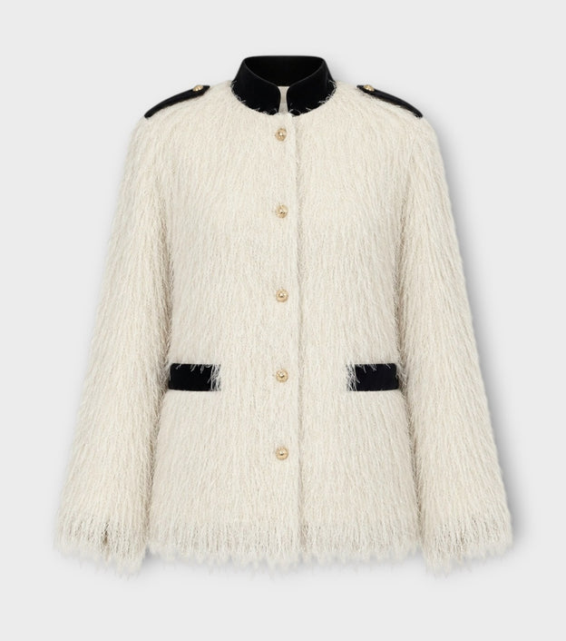 Fuzzy Textured Statement Jacket | Ivory