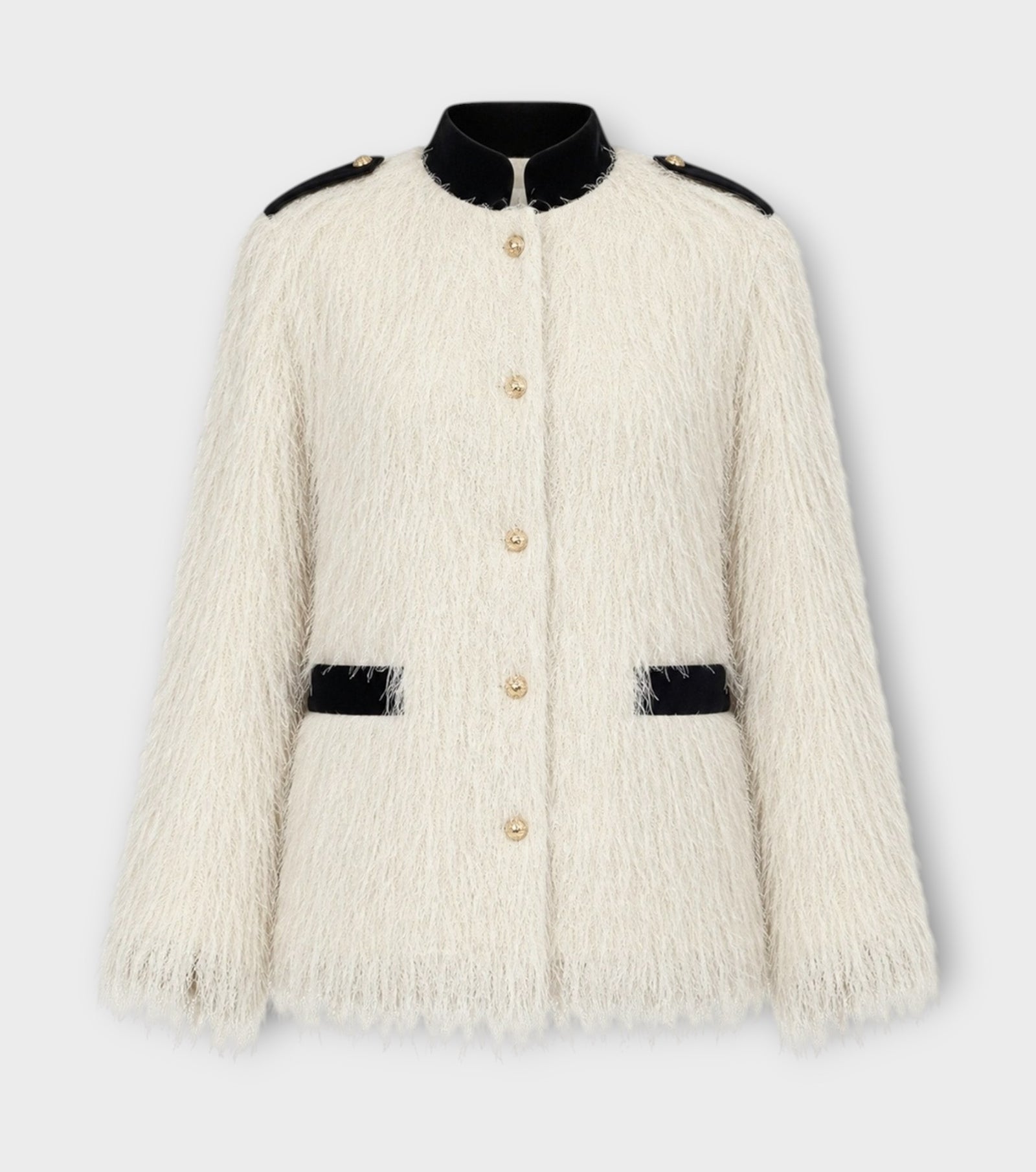Fuzzy Textured Statement Jacket | Ivory