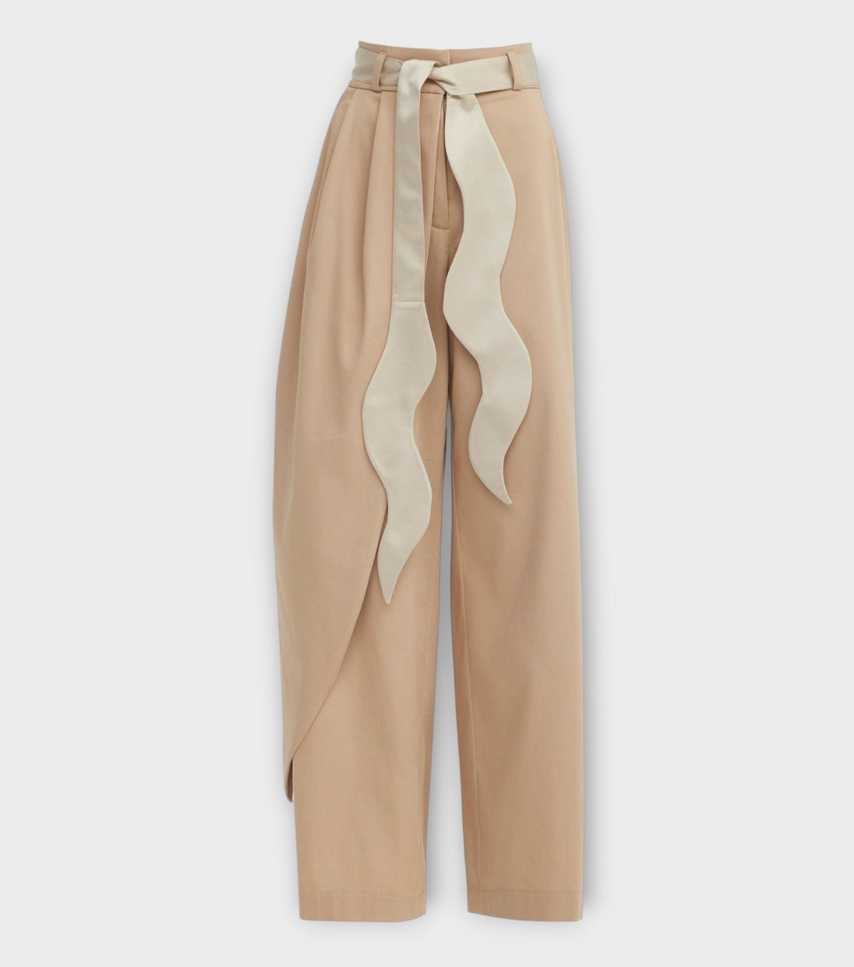 High-Waist Wrap Trousers - Beige