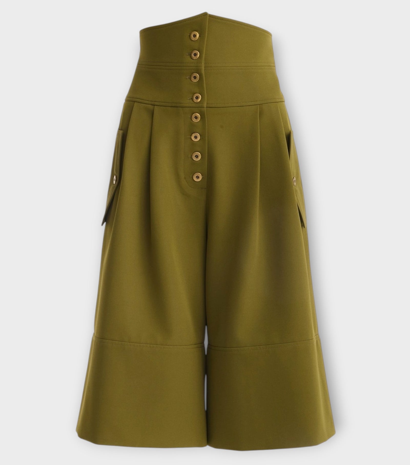 High-Waisted Cargo Culotte Shorts | Olive Green