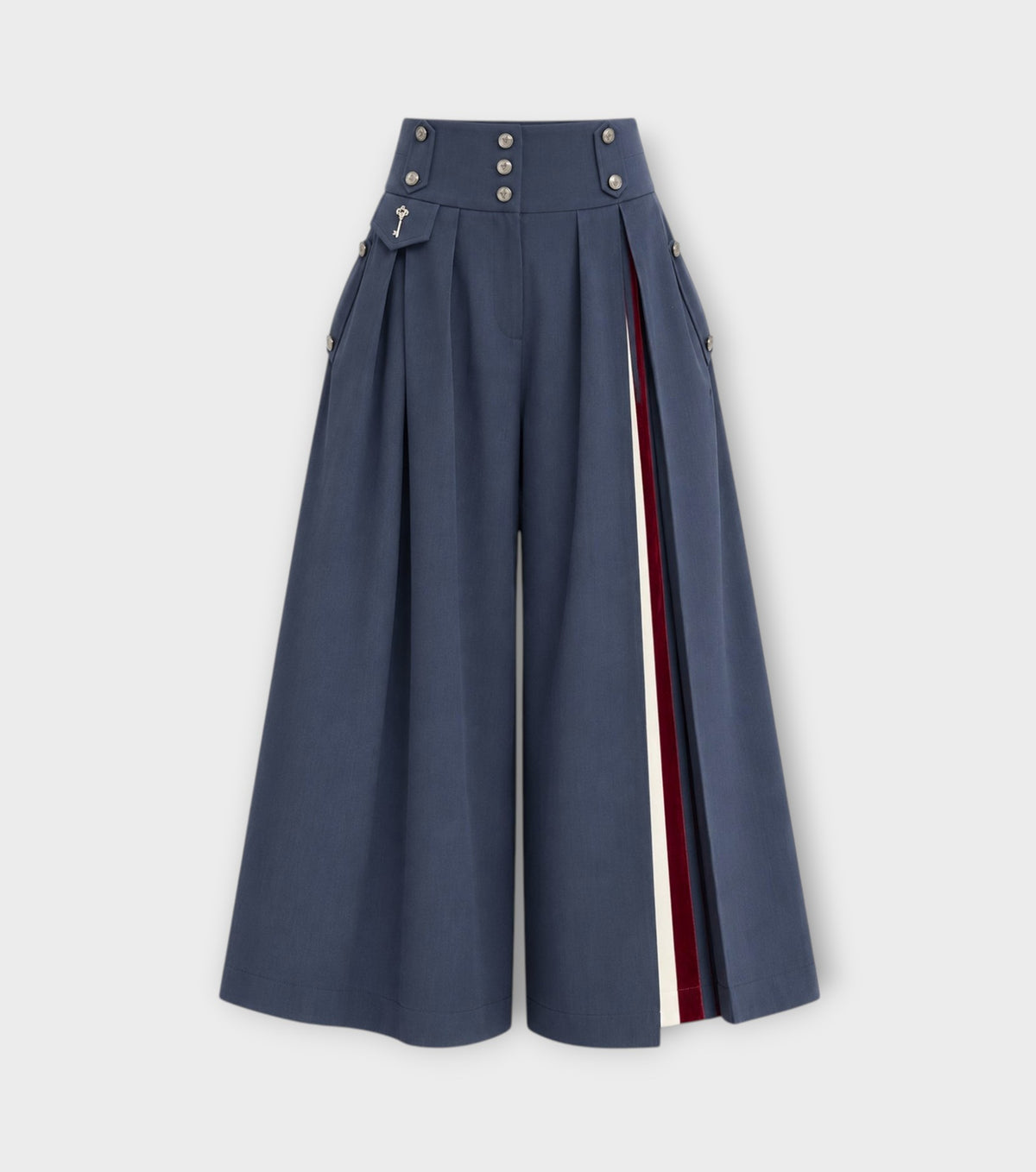 High-Waisted Pleated Wide-Leg Culottes | Blue Grey